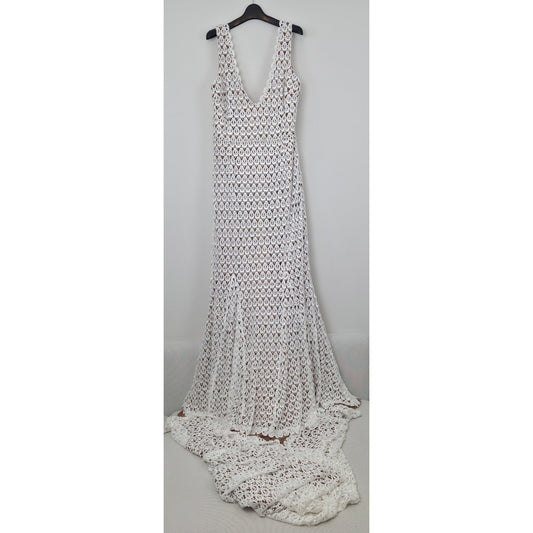 Daughters of Simone Anthro Nude Nev Crochet Lace Wedding Lined Boho Gown 4XL