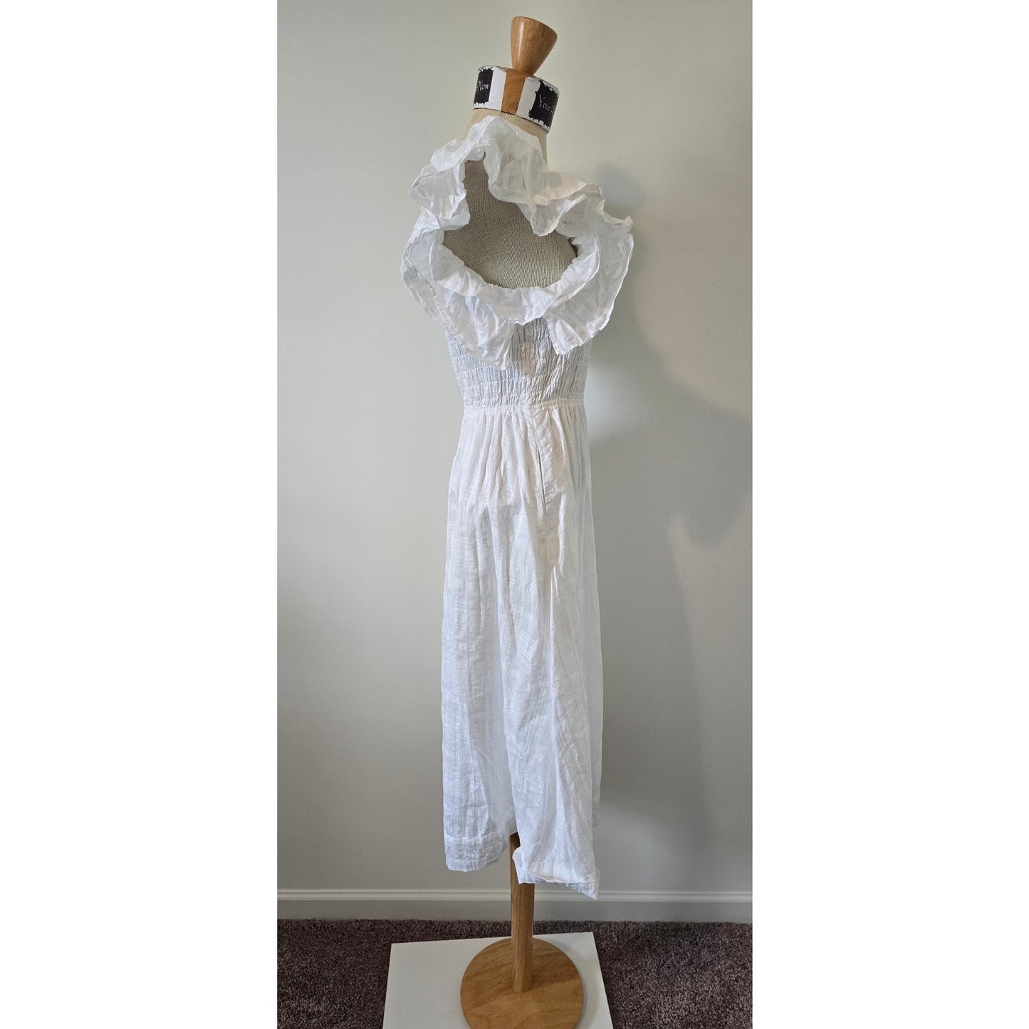 Banana Republic Women's White Flutter Sleeves Smocked Midi Dress Sz XXS (0955)