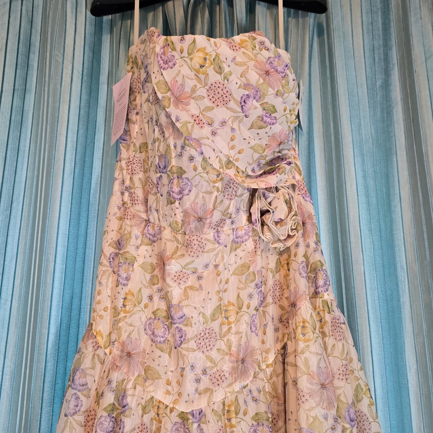 V. Chapman Rosamund Organza Strapless Sweetheart Corset Drop-Waist Maxi Gown Sz 12