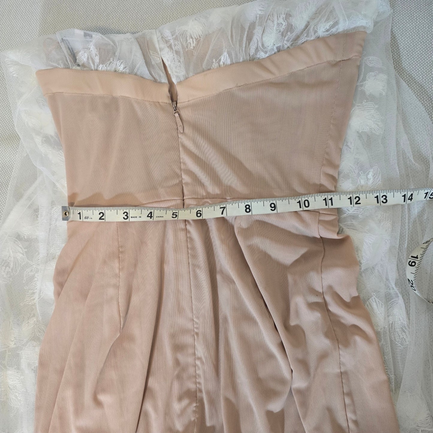 Anthropologie Athena Strapless Sheer 3D Flower Nude interior Midi Dress Sz Small