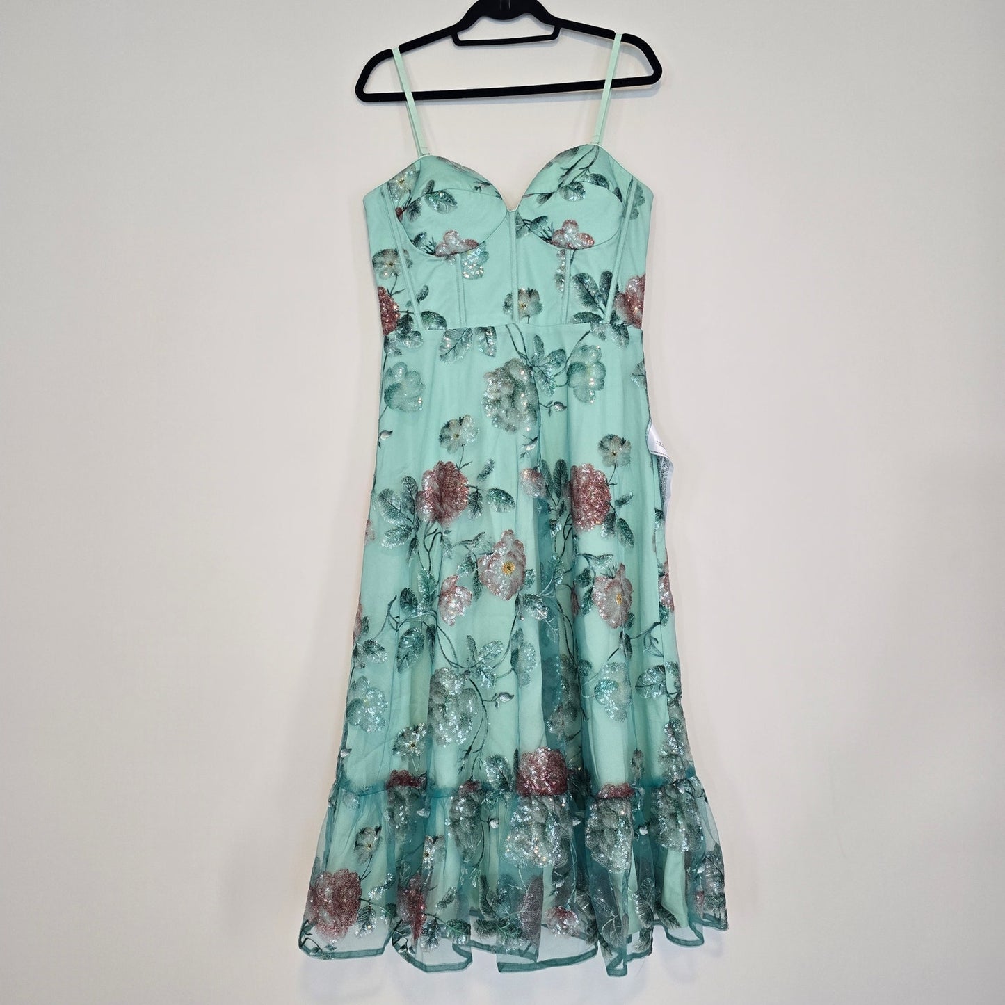 Dress The Population Carina Strapless Sweetheart Sequin Midi Dress Sz Large