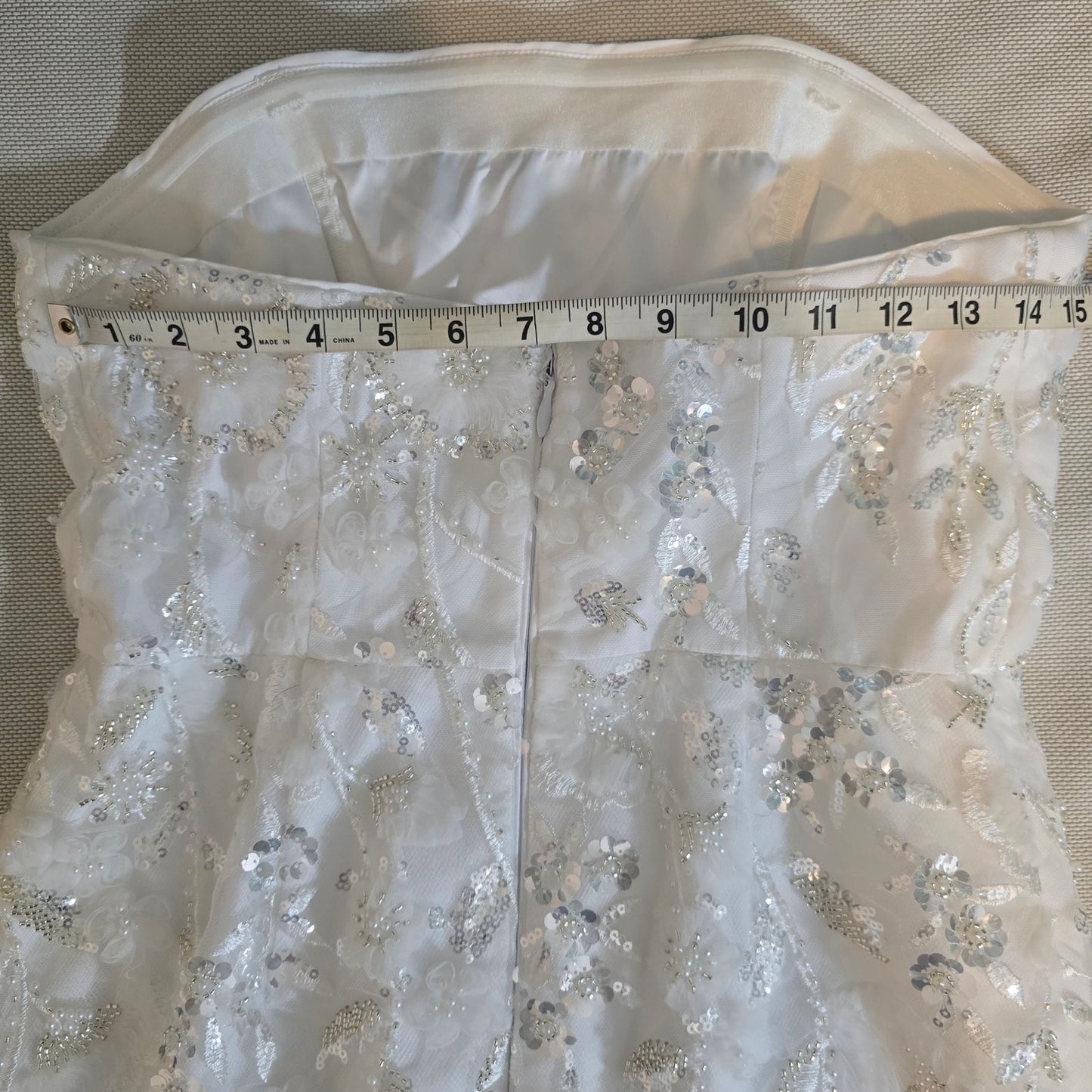 Milly Magnolia White/Silver Strapless Beaded Sequin Maxi Dress Sz 8