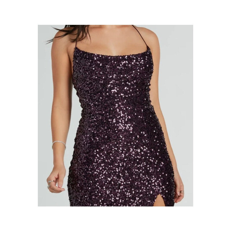 Plum Esperanza Formal Sleeveless A-line Front Slit Sequin Long Dress Sz S