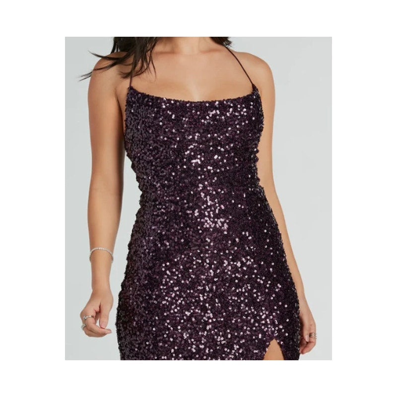 Plum Esperanza Formal Sleeveless A-line Front Slit Sequin Long Dress Sz XS