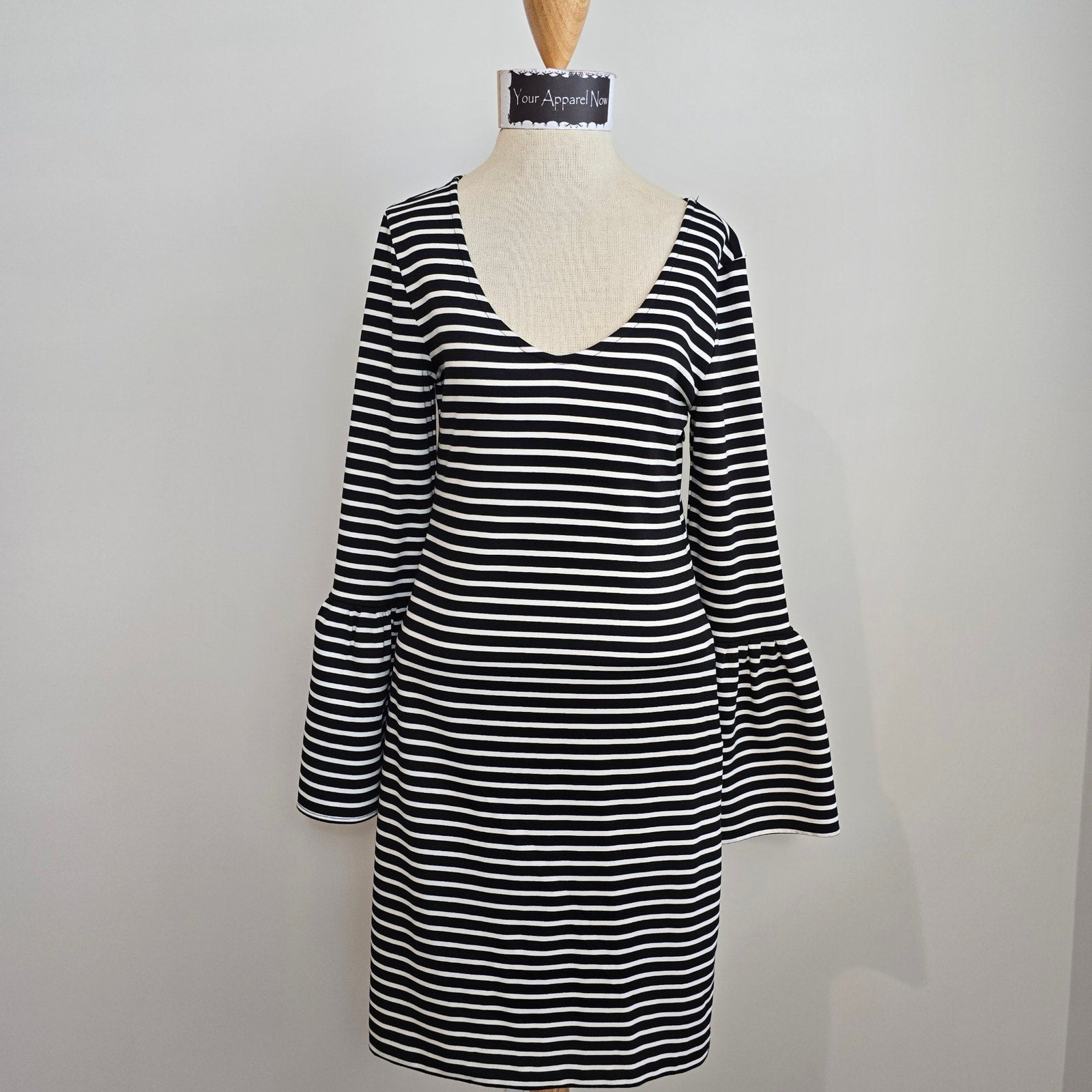 Banana Republic Women s Black White Striped Bell Sleeves Midi Dress Sz YourApparelNow