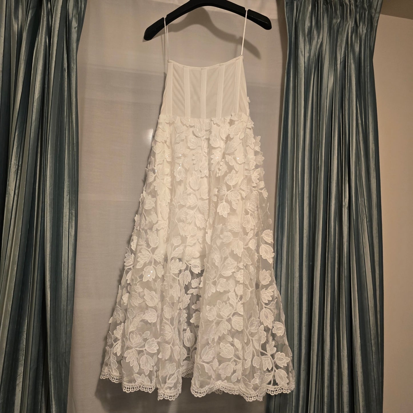 Helsi White Florence Strapless Embroidered A-Line Midi Dress Sz XS