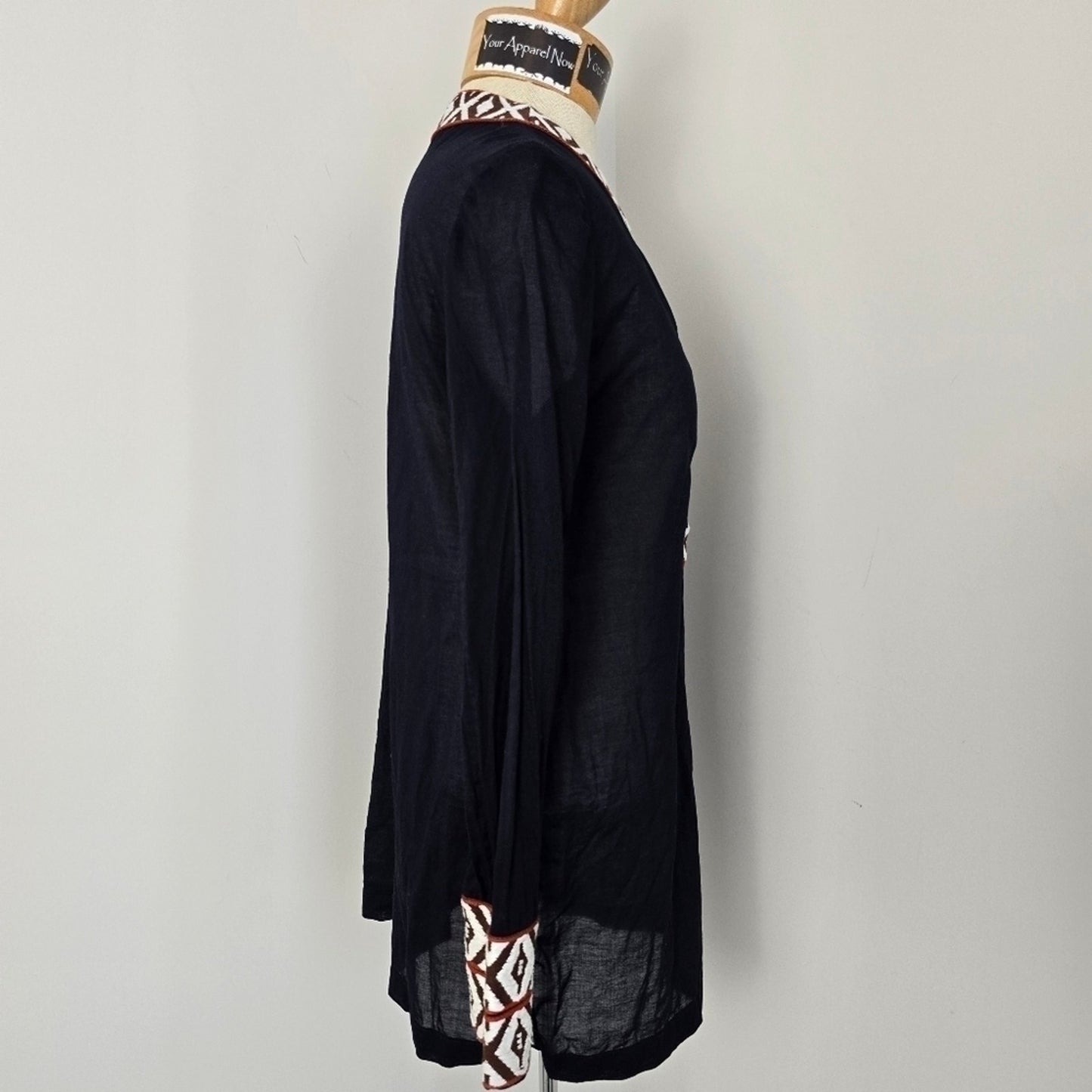 Tory Burch Navy V-Neck Long Sleeves Sheer Tunic Top Sz 4 (669)