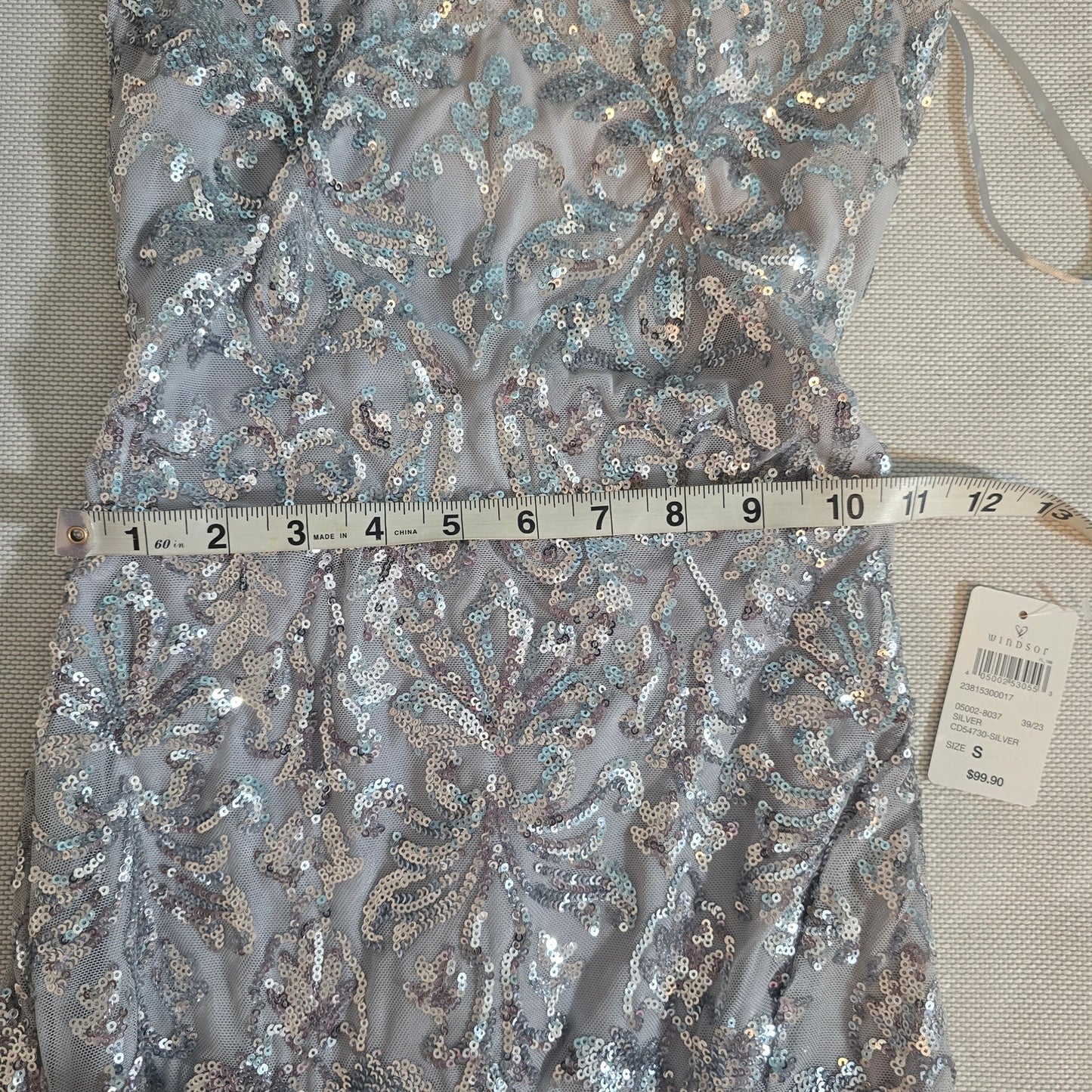 Windsor Silver Kinsley Formal Sequin Mermaid Maxi Dress Sz S
