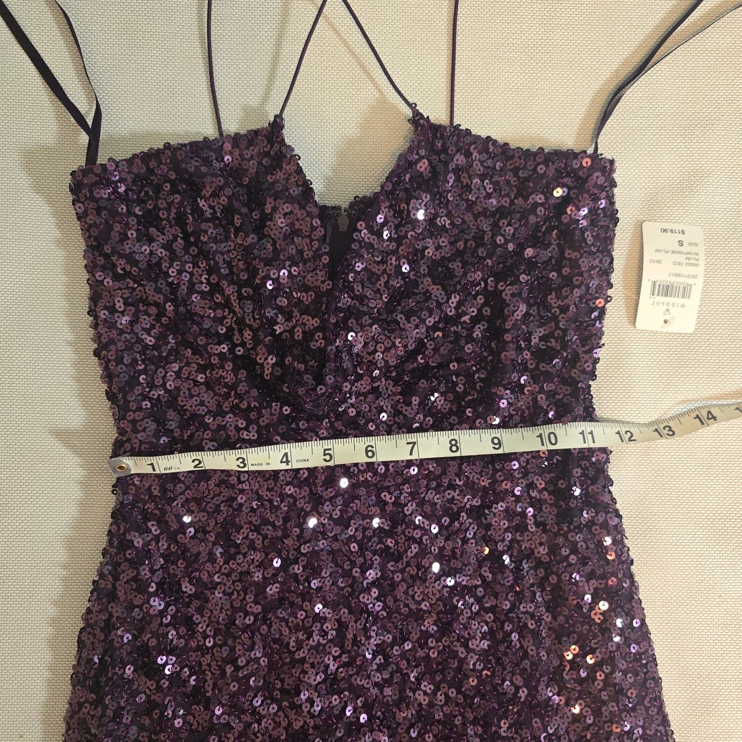Plum Esperanza Formal Sleeveless A-line Front Slit Sequin Long Dress Sz S