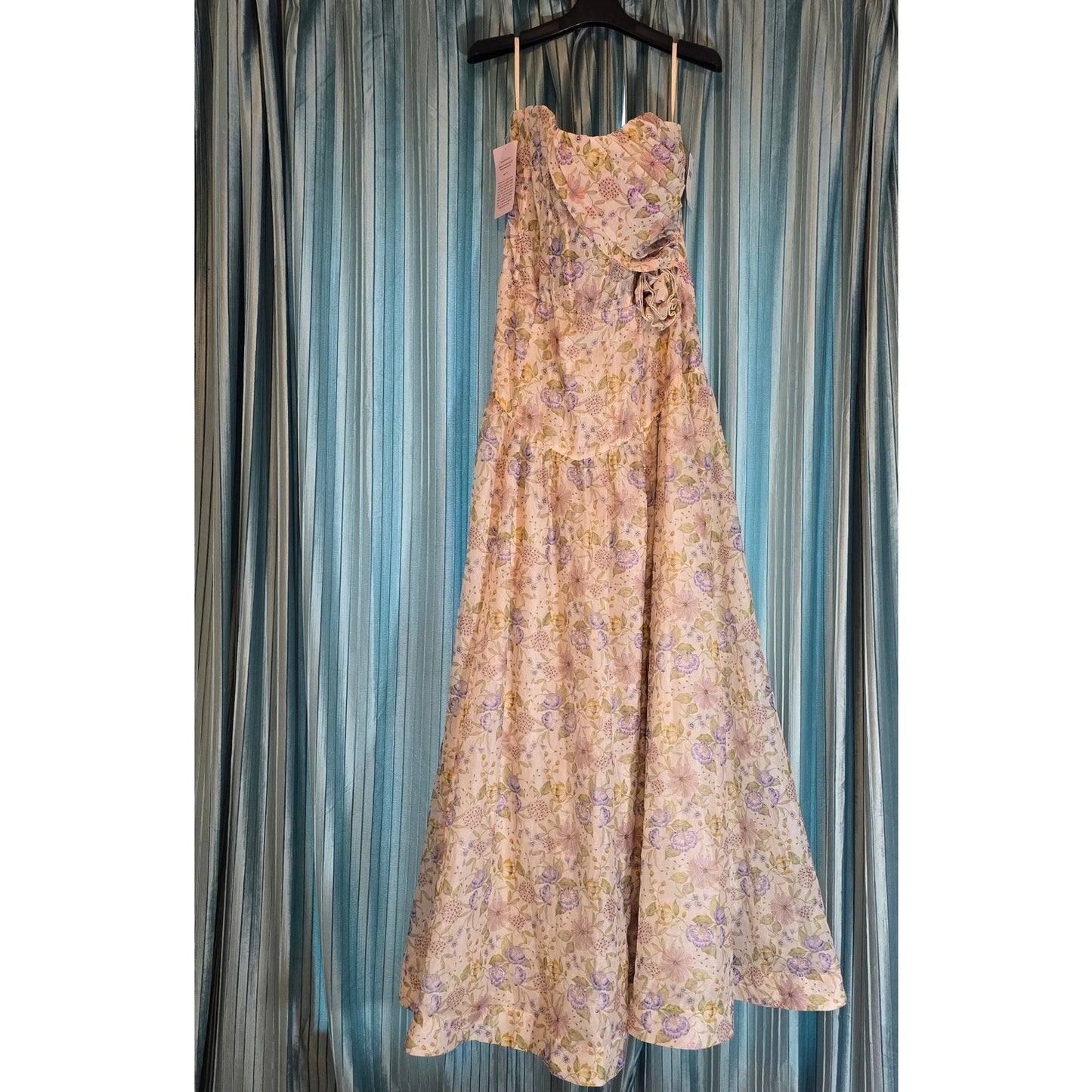 V. Chapman Rosamund Organza Strapless Sweetheart Corset Drop-Waist Maxi Gown Sz 12