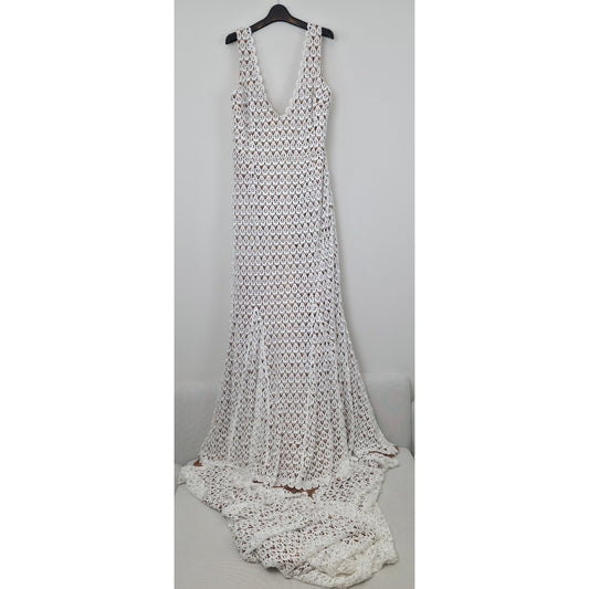 Daughters of Simone Anthro Nude Nev Crochet Lace Wedding Lined Boho Gown 4XL