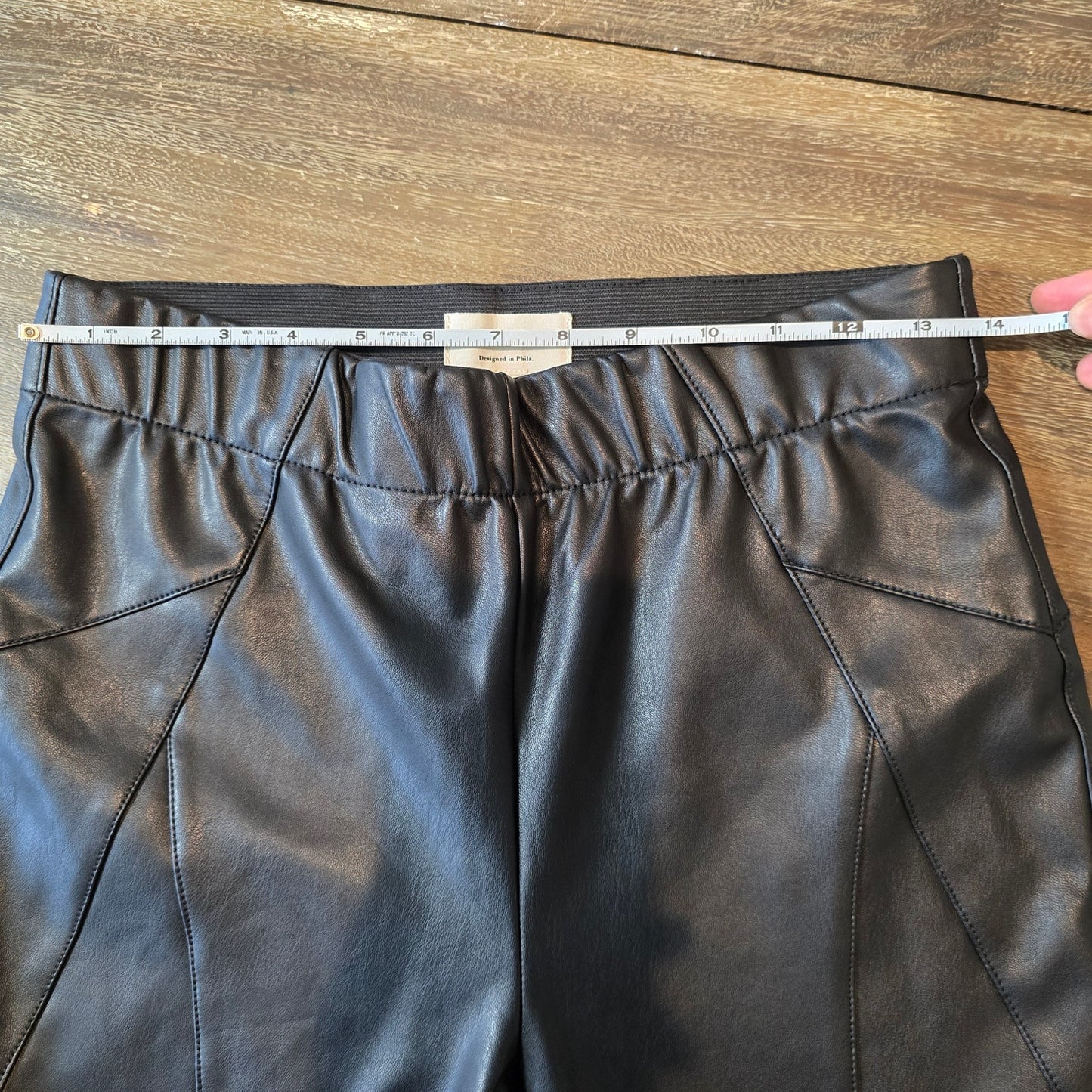 PILCRO Black Patent Leather Straight Long Pants Elastic Waists Sz 28 (766)