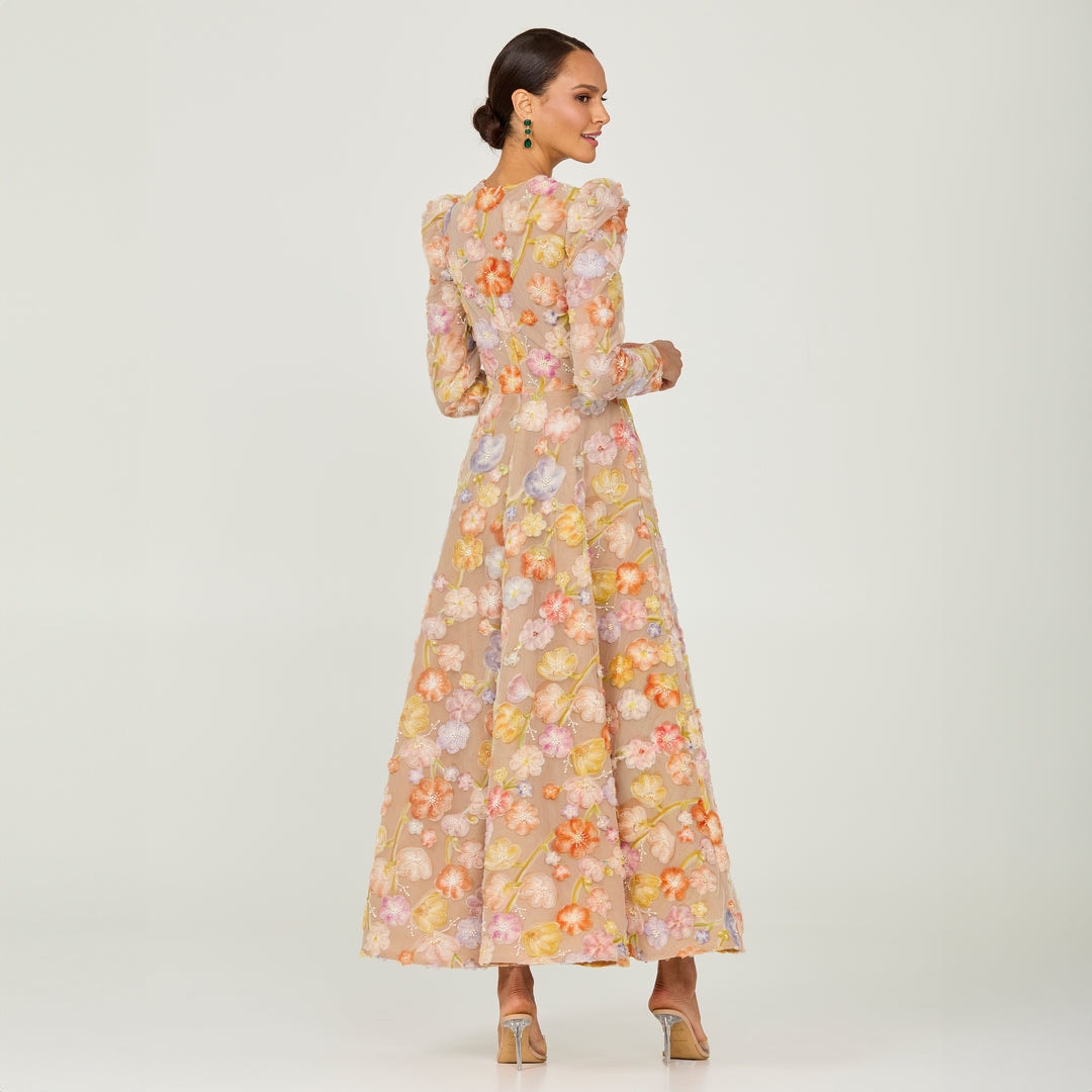 Anthropologie Helsi Tessa Long Sleeve Applique A-line Maxi Dress Sz XS