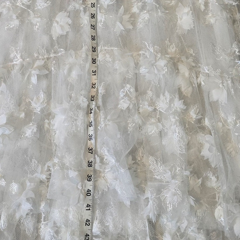 Anthropologie Athena Strapless Sheer 3D Flower Nude interior Midi Dress Sz Small