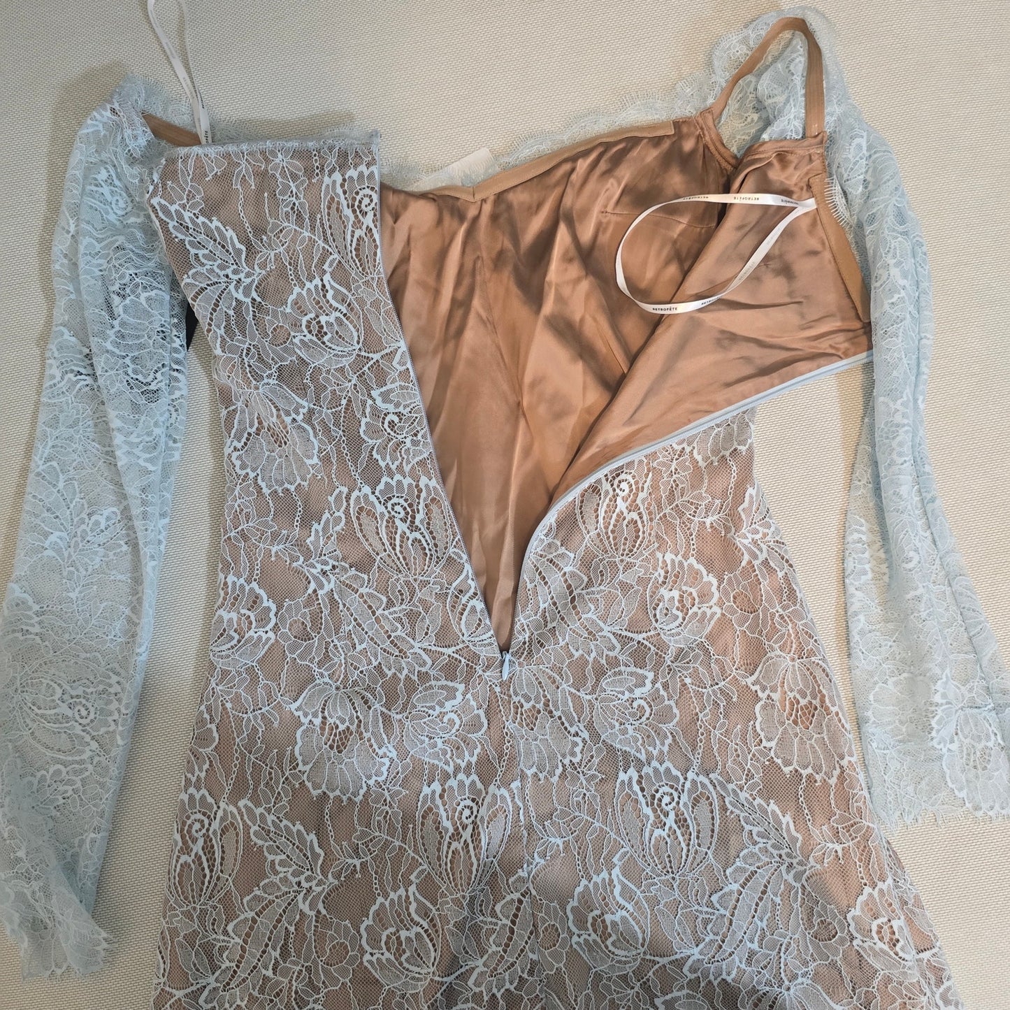 Retrofete Light Blue Nude Lining Aino Lace Mini Dress Sz XS