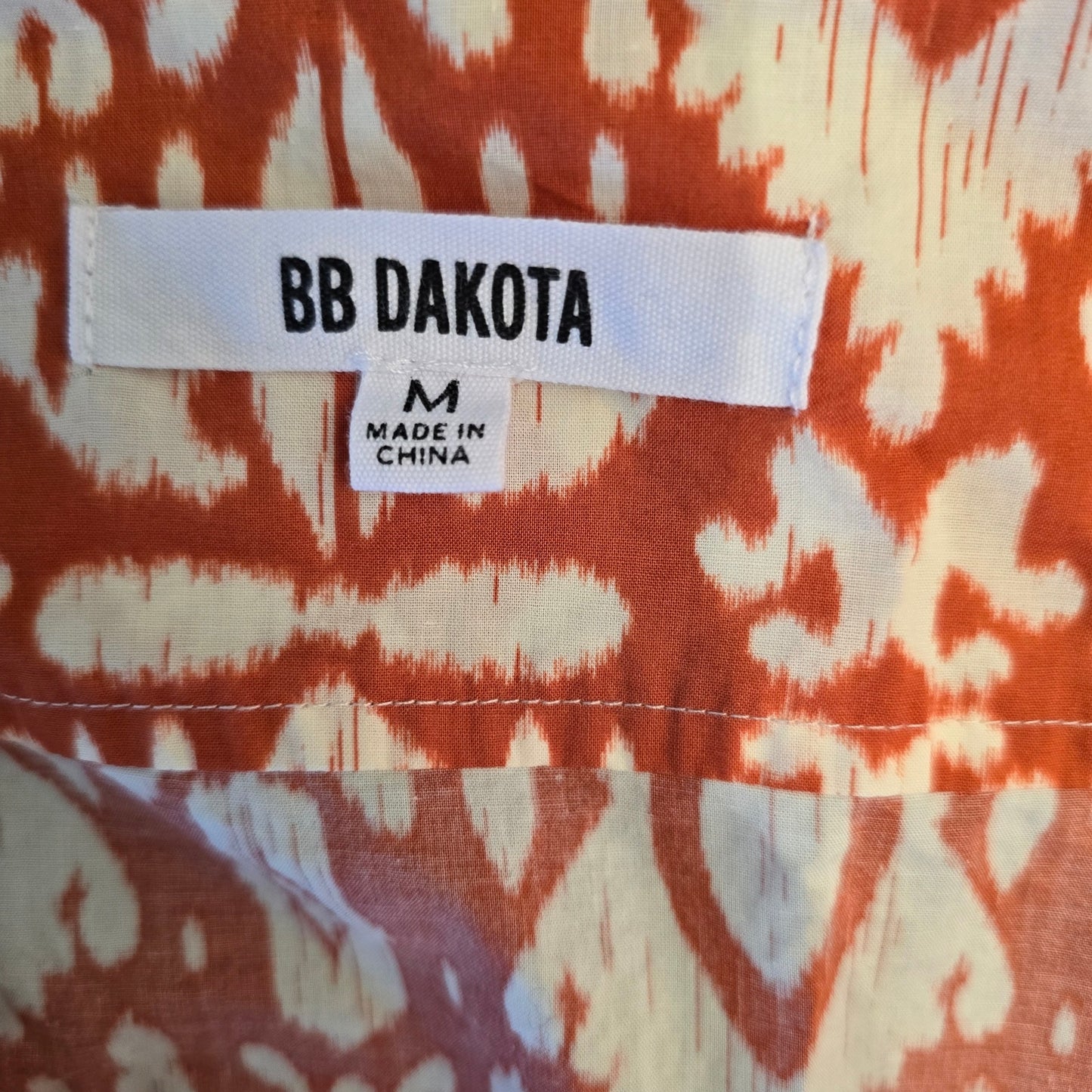 BB DAKOTA Orange Printed Short Sleeve Plunge Neckline Midi Dress Sz M (0956)