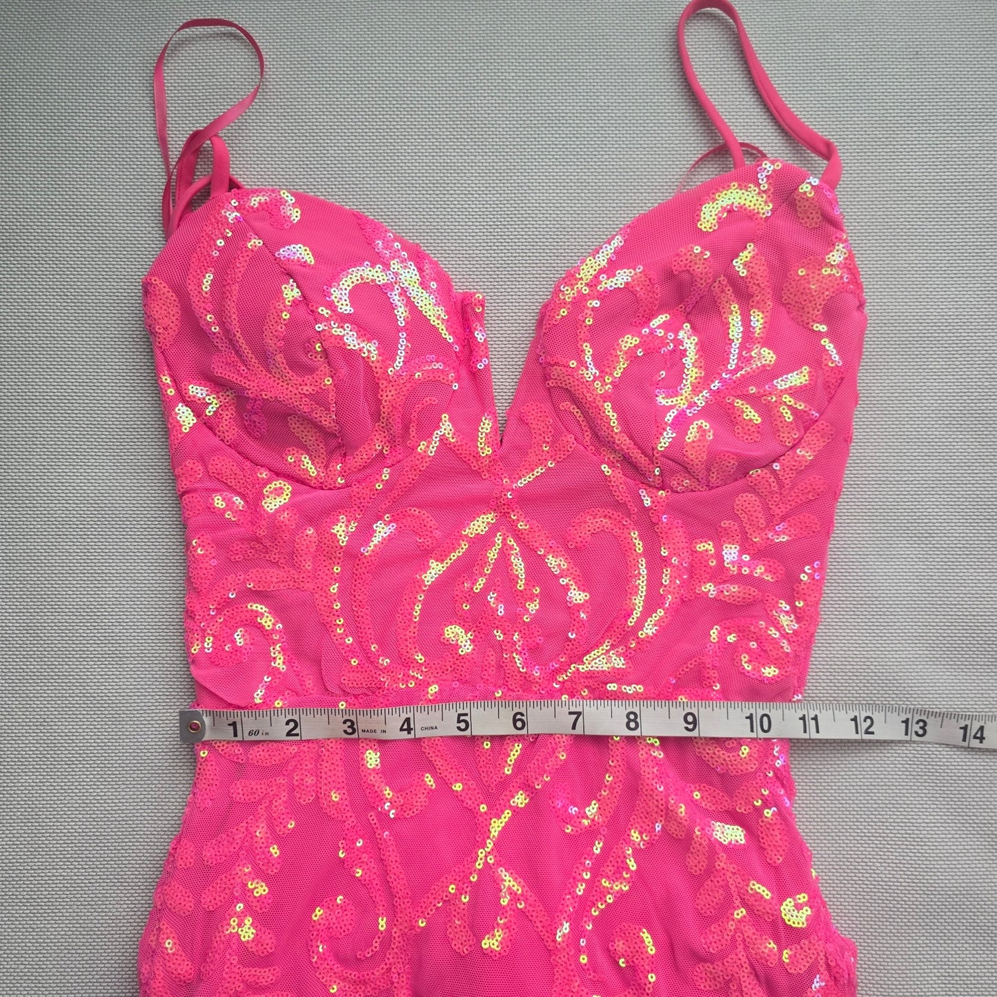 Julissa NEON PINK V-Neck Sequin Mesh Mermaid Dress Sz XS