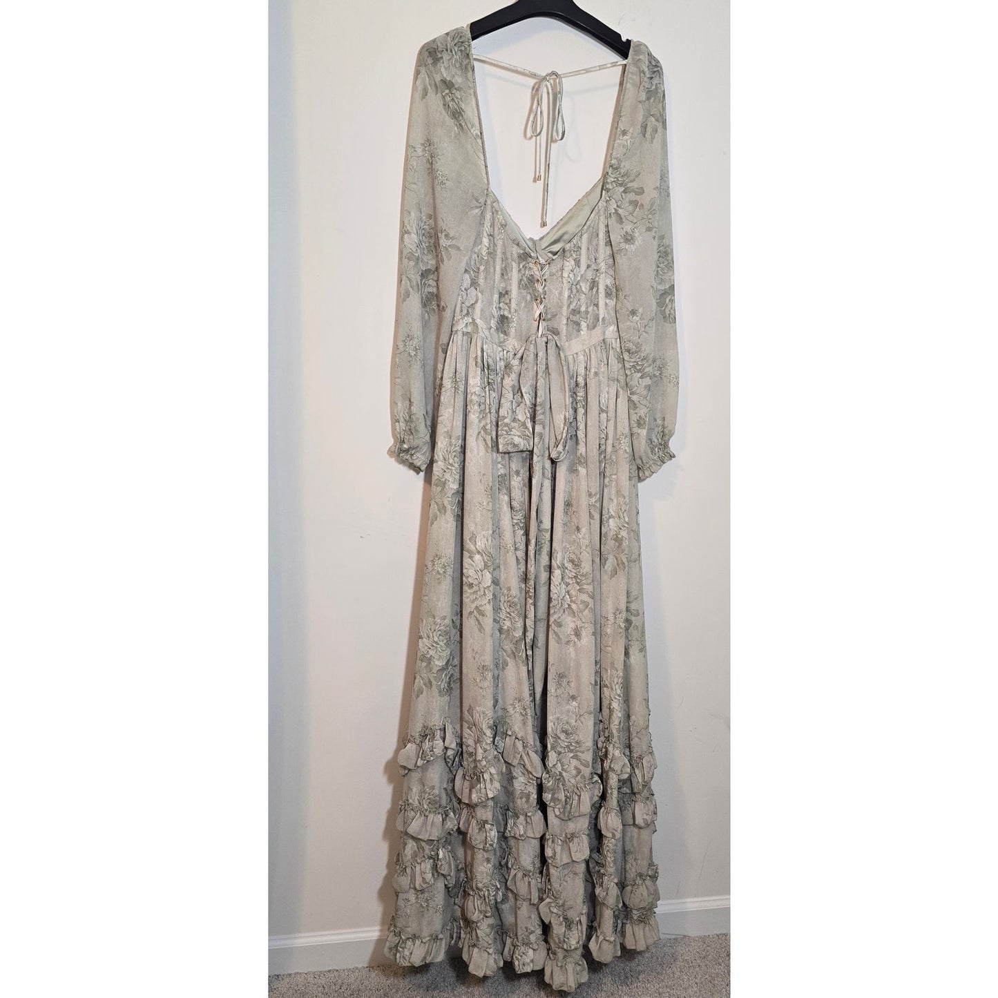 Anthro V. CHAPMAN Green Carmella Long Sleeve Corset Side Slit Chiffon Dress
