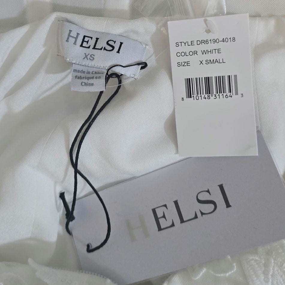 Helsi White Florence Strapless Embroidered A-Line Midi Dress Sz XS