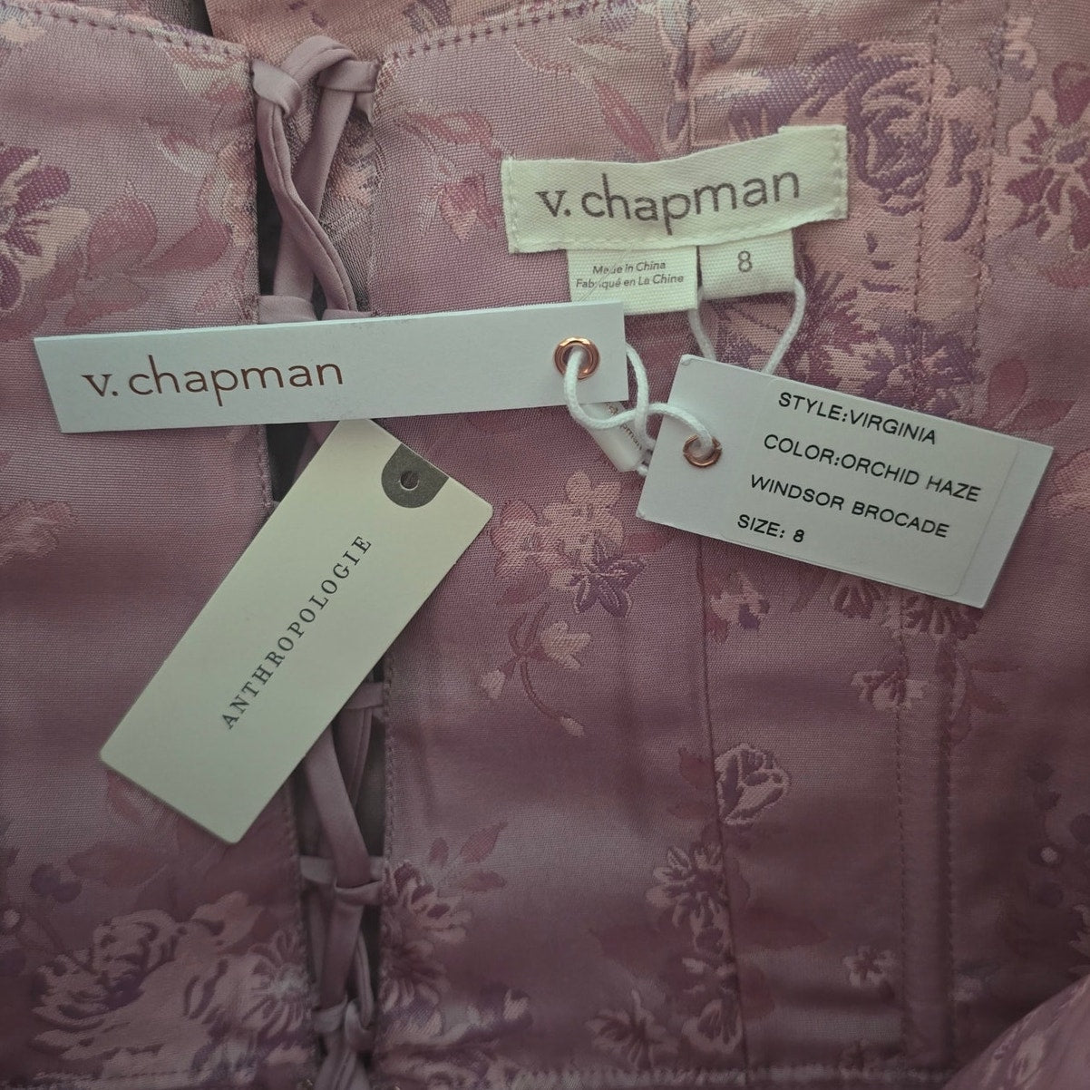 V. Chapman Orchid Haze Brocade Corset Midi Dress Size 8 NWT - Wedding/Bridal