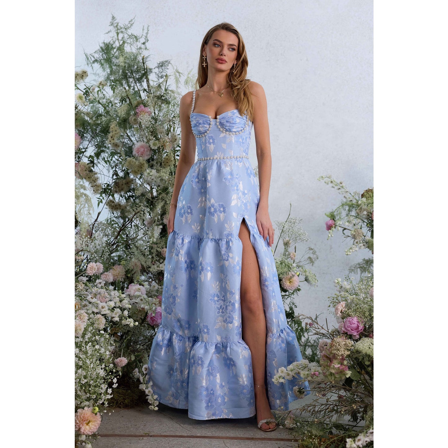Anthropologie V. Chapman Lucetta Corset Tiered Maxi Dress Sz 8