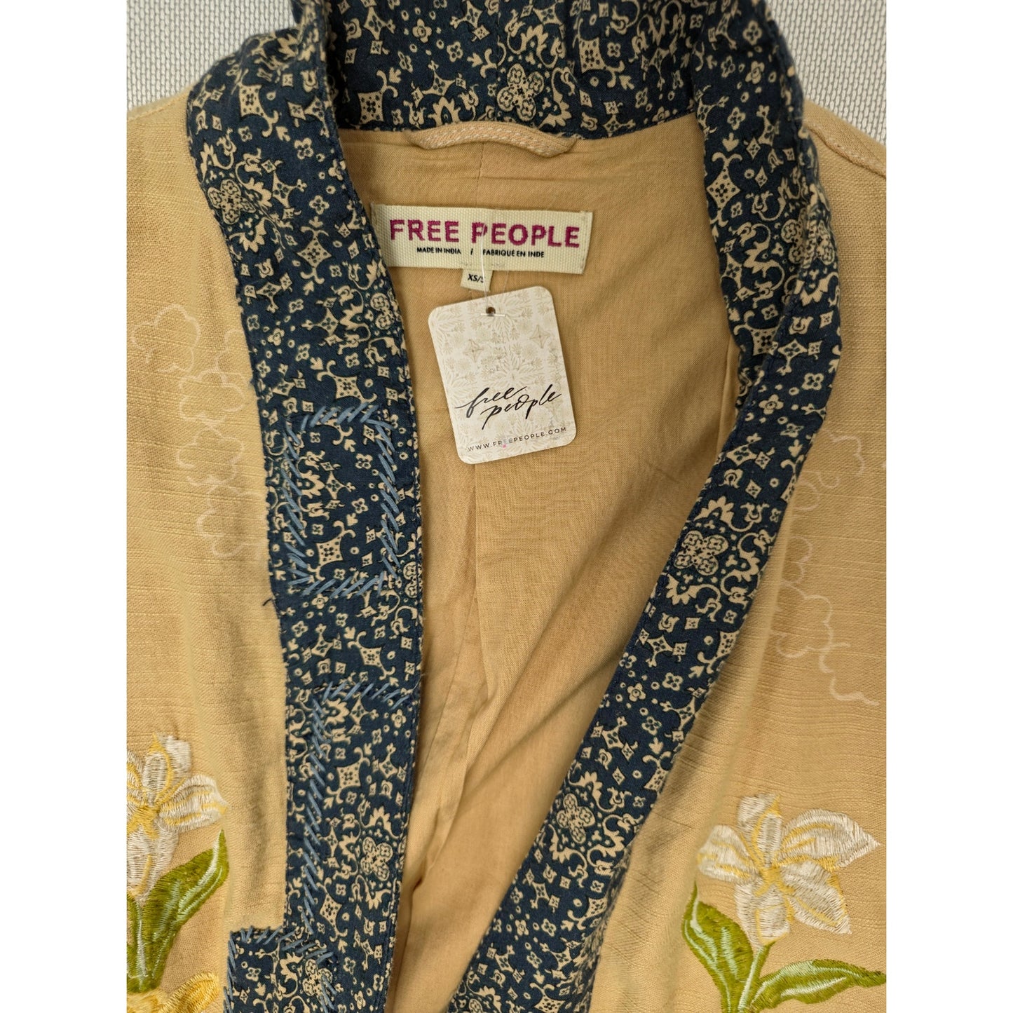 Free People Henlow Embroidered Relaxed Oversized Duster Jacket Sz XS/Small