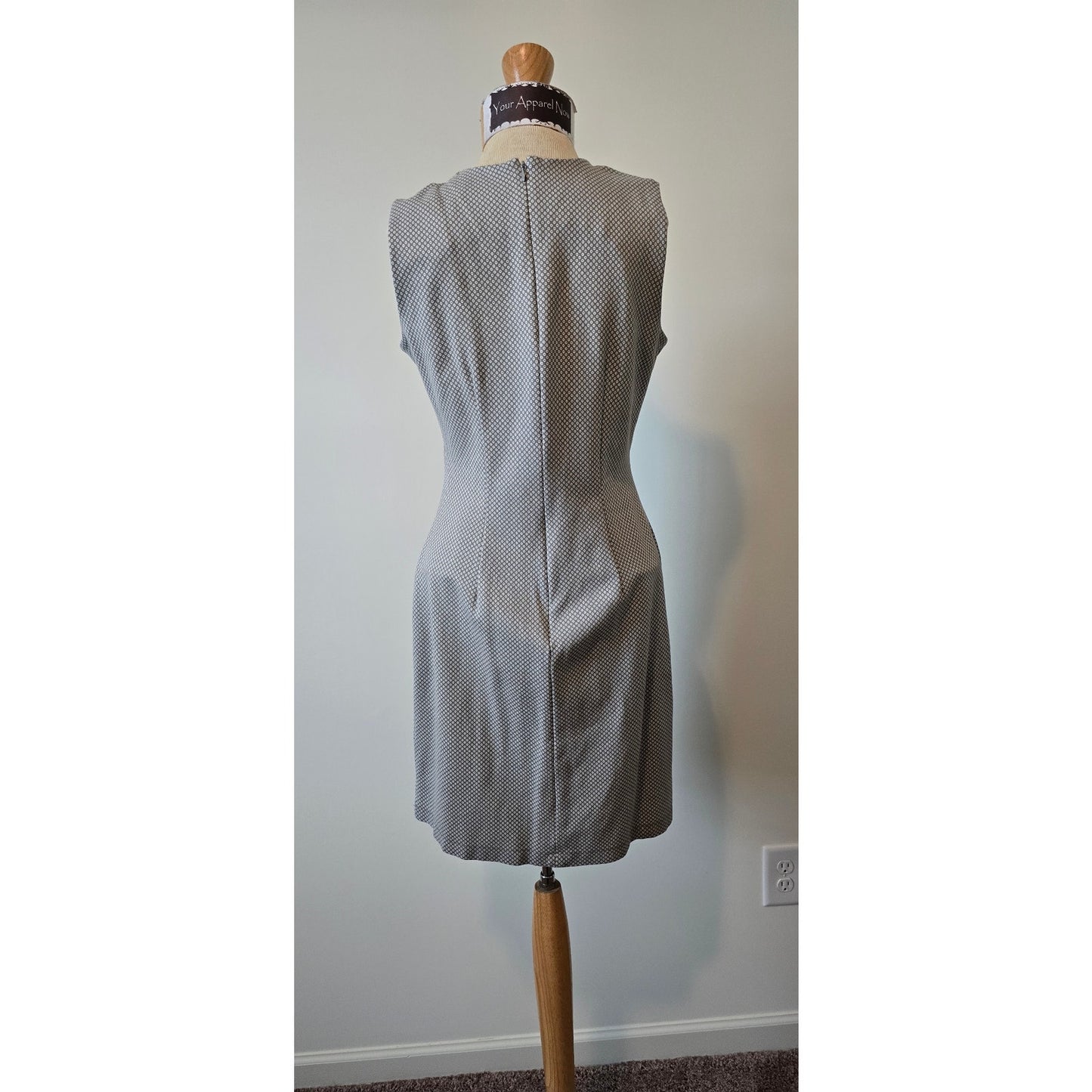 J.McLauglin Gray White Polka Dot Sleeveless Knit Sheath Midi Dress Sz S (0963)