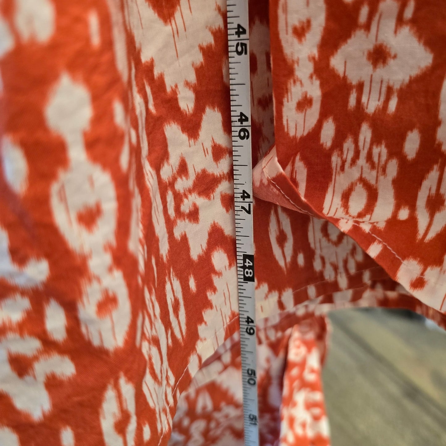 BB DAKOTA Orange Printed Short Sleeve Plunge Neckline Midi Dress Sz M (0956)