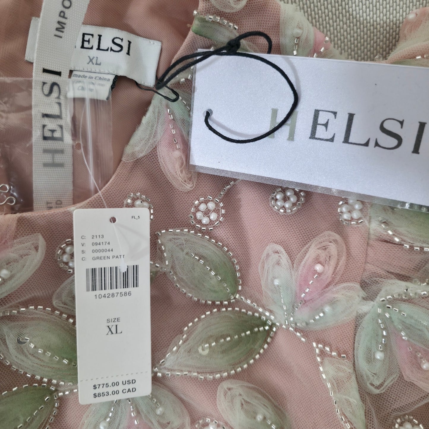 Helsi Tessa Long-Sleeve Appliqué A-Line Maxi Dress Sz XL