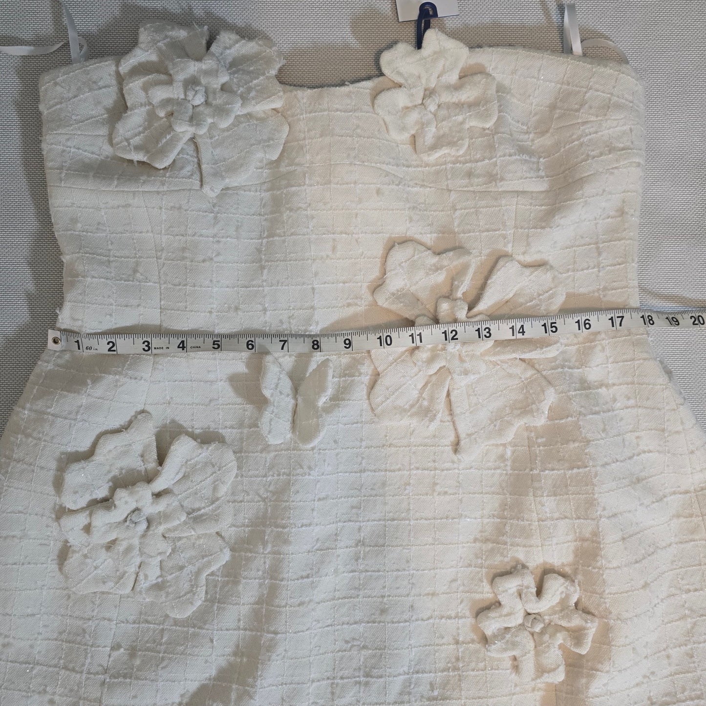 LEO LIN Snow Rosario Strapless Floral Appliqué Tweed Mini Dress Sz 12 NWT