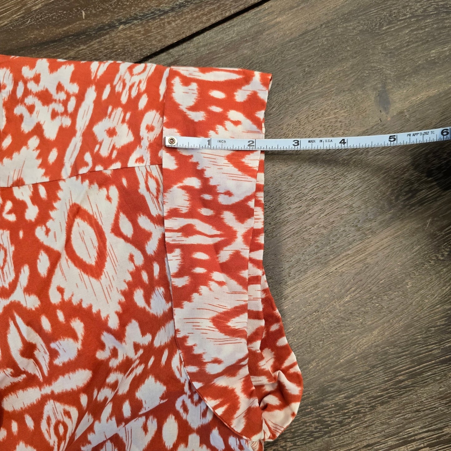 BB DAKOTA Orange Printed Short Sleeve Plunge Neckline Midi Dress Sz M (0956)
