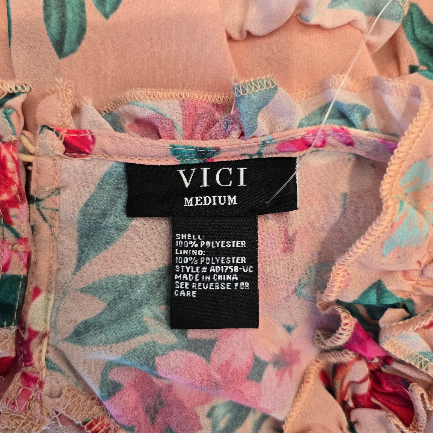 VICI Pink Floral Print Long Sleeve Ruffle & backless Maxi Dress Sz Medium