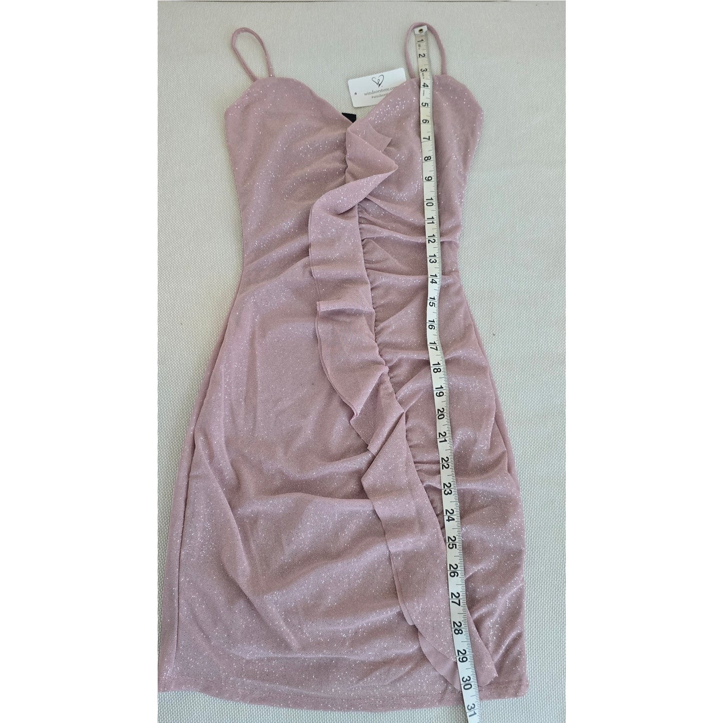 Windsor Mauve Sparkly Glitter Ruffle Sleeveless Fitted Mini Dress Sz Small (763)
