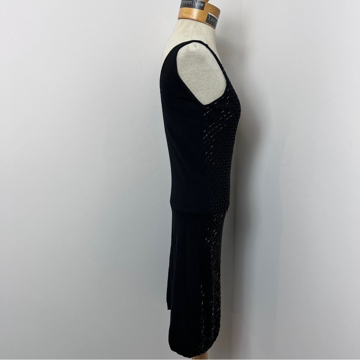 ZARA Little Black Knit Sleeveless beaded Dress size Medium (376)