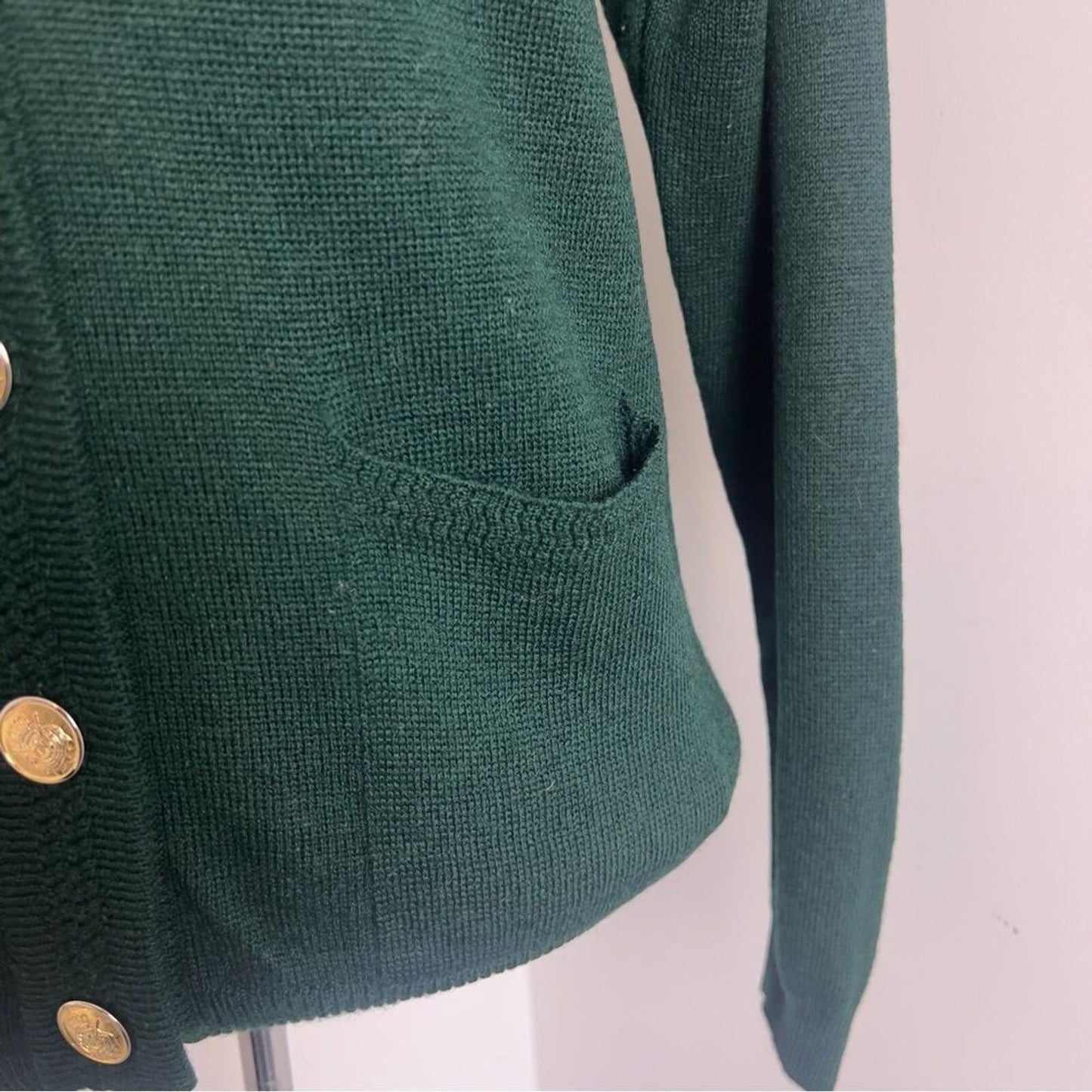 Talbots Petites Green Long Sleeve Gold Buttons Merino Wool Cardigan Sweater Sz P