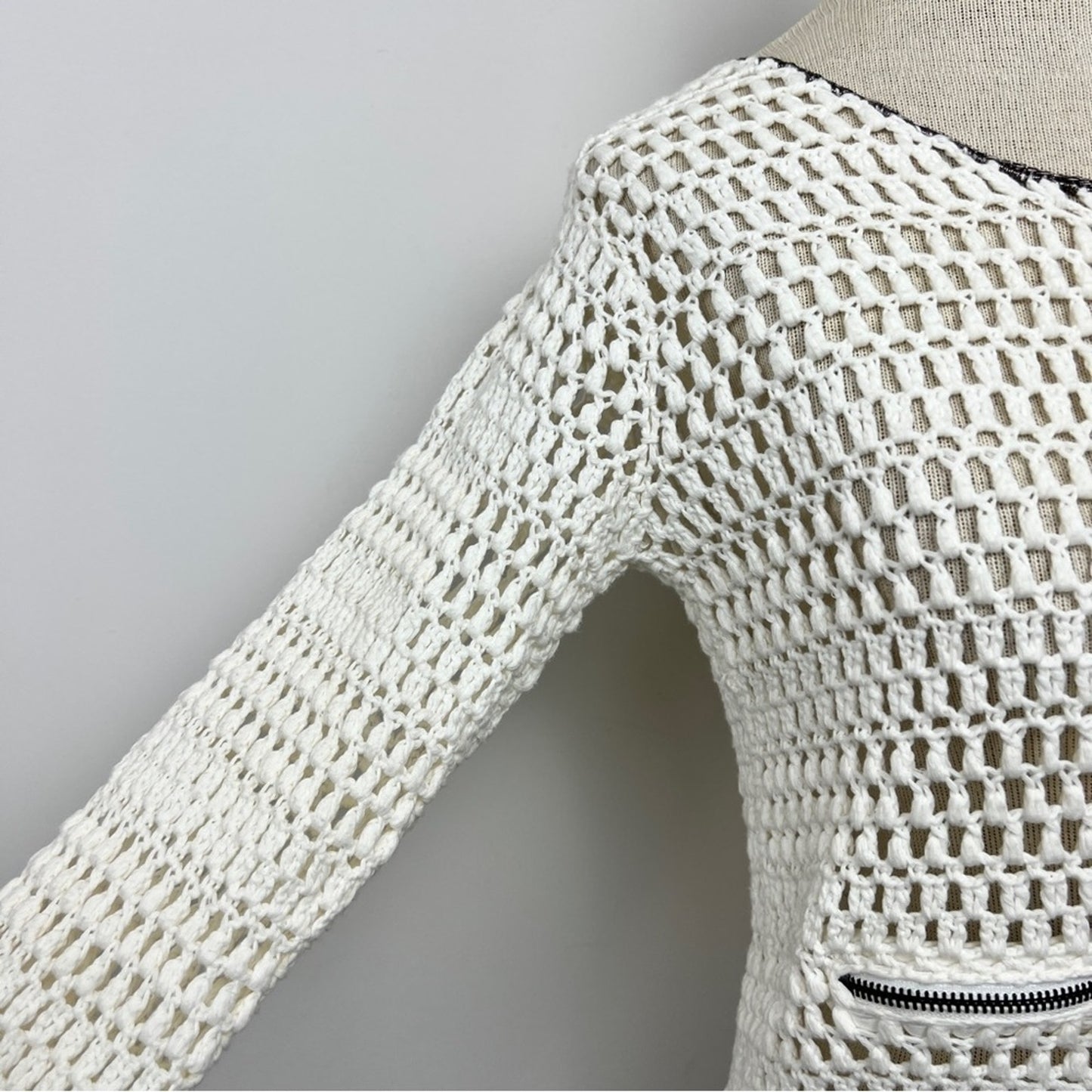 Suncoo Ivory Long Sleeve Zip Up Knit Sweater Cardigan Size T1= Small (328)