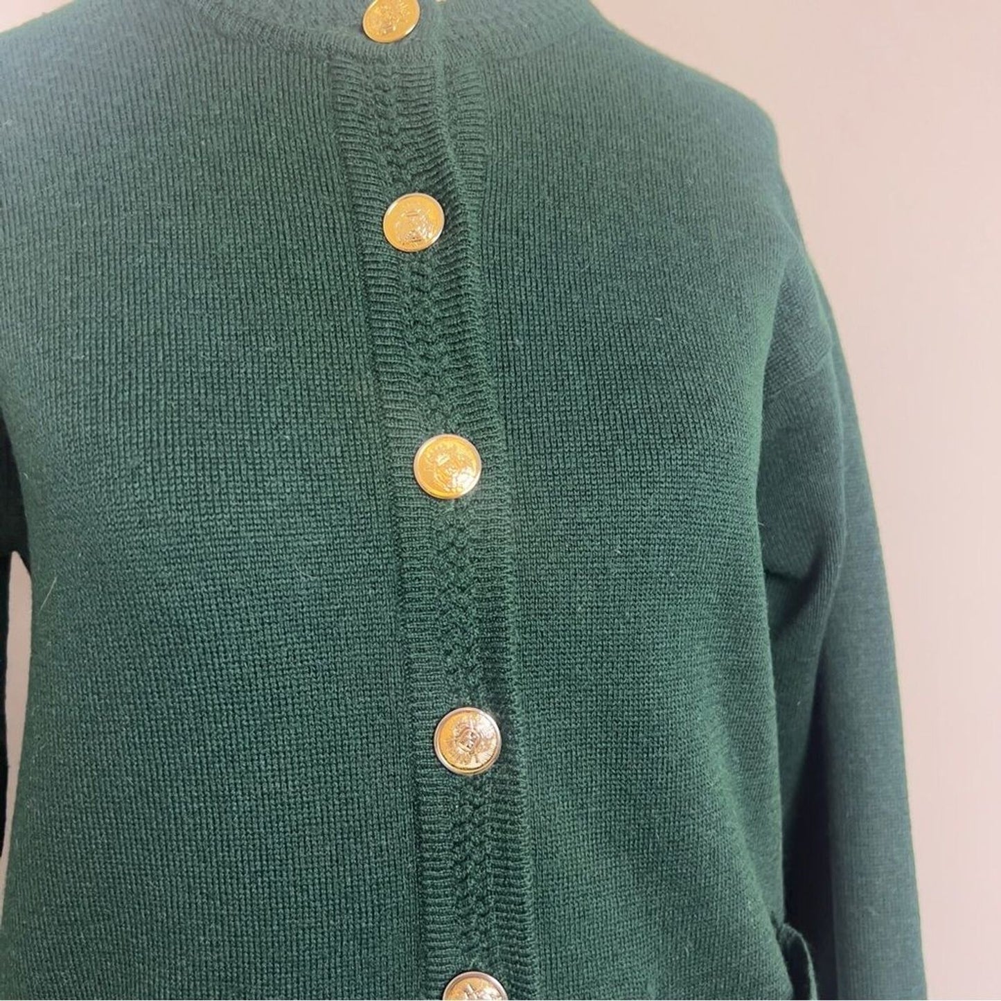 Talbots Petites Green Long Sleeve Gold Buttons Merino Wool Cardigan Sweater Sz P