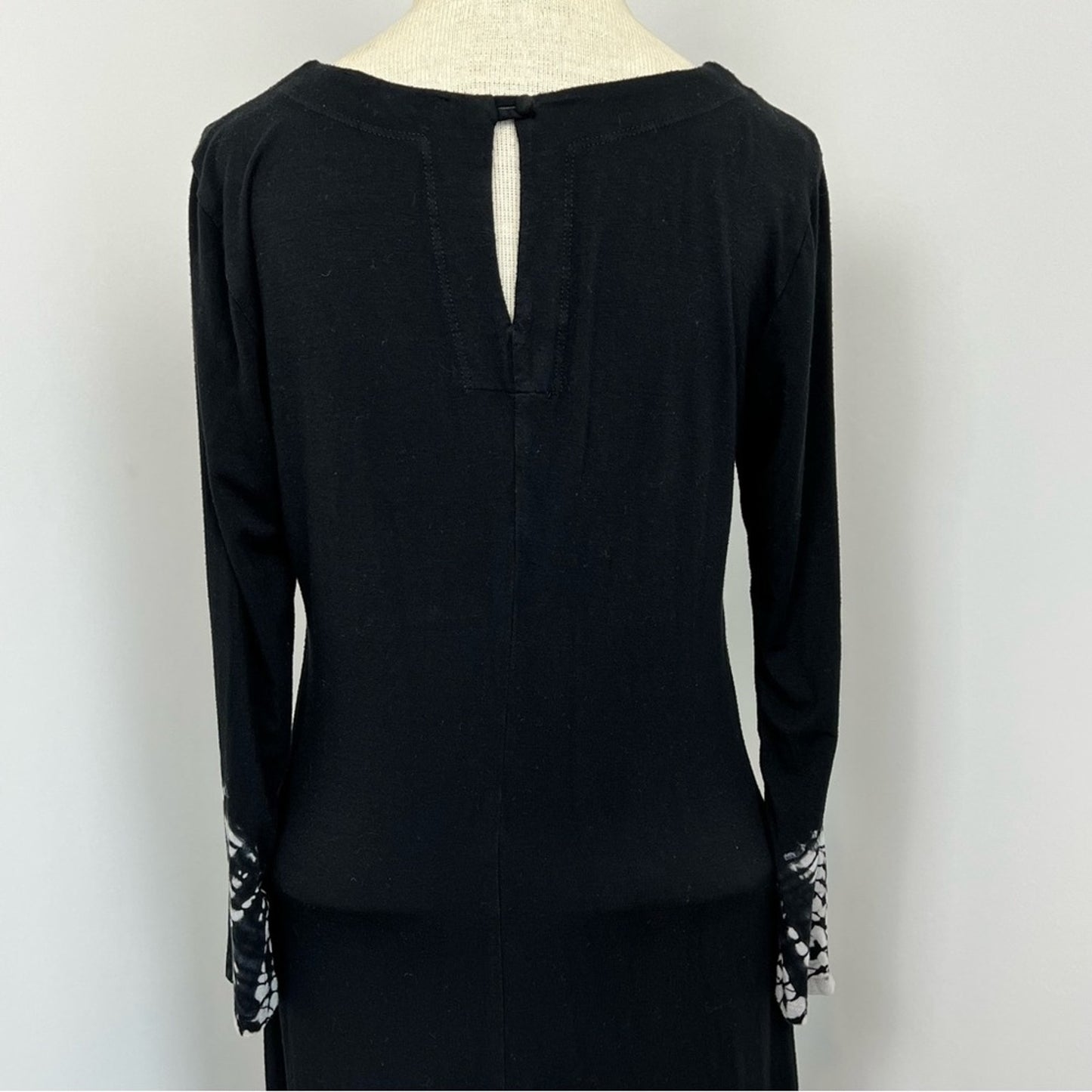 Gypsy Black tide dye design Long Sleeve Fitted Jersey Midi Dress size Small (137