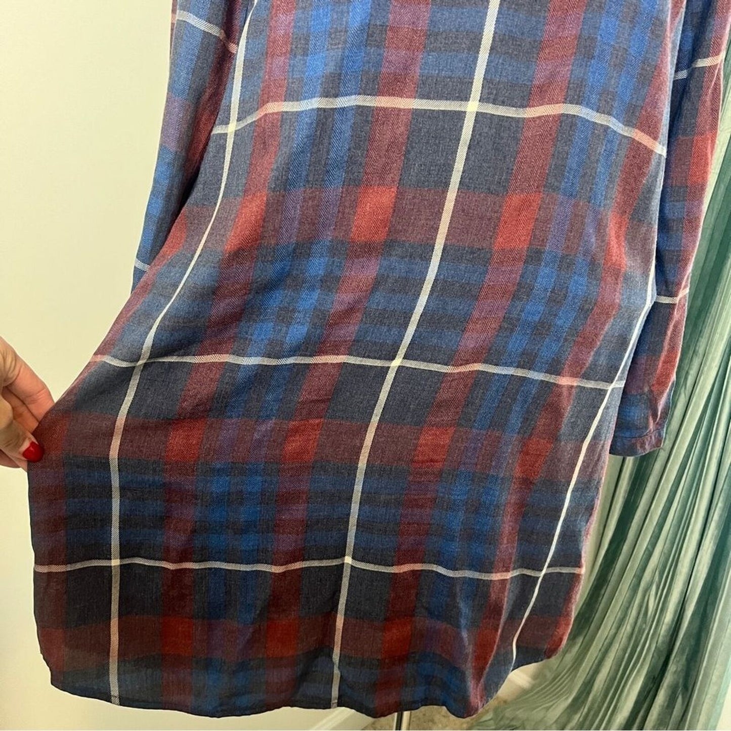 Anthropologie Cloth & Stone Long Sleeve Plaid Shirt Side Ruffle Dress Sz XS (554