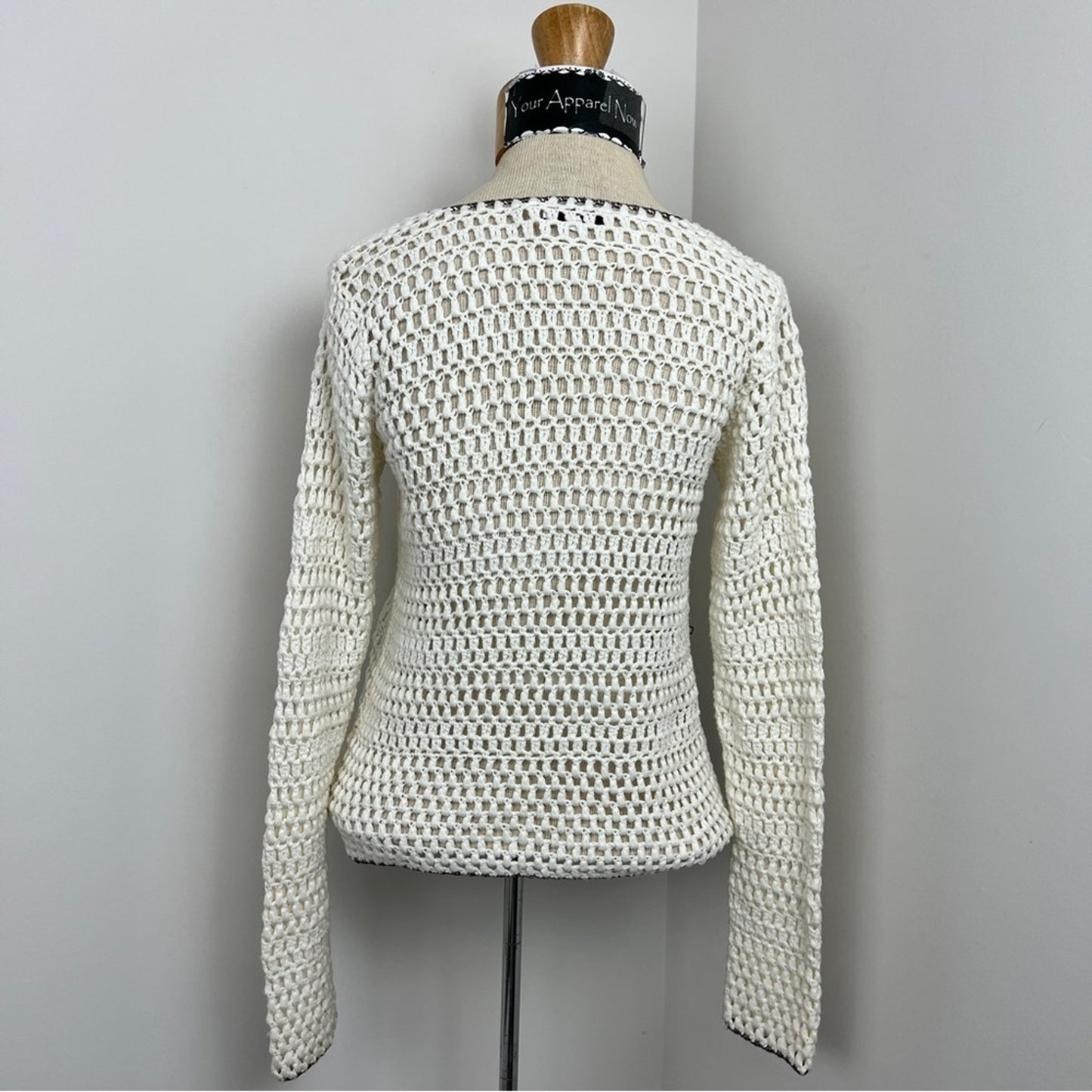 Suncoo Ivory Long Sleeve Zip Up Knit Sweater Cardigan Size T1= Small (328)
