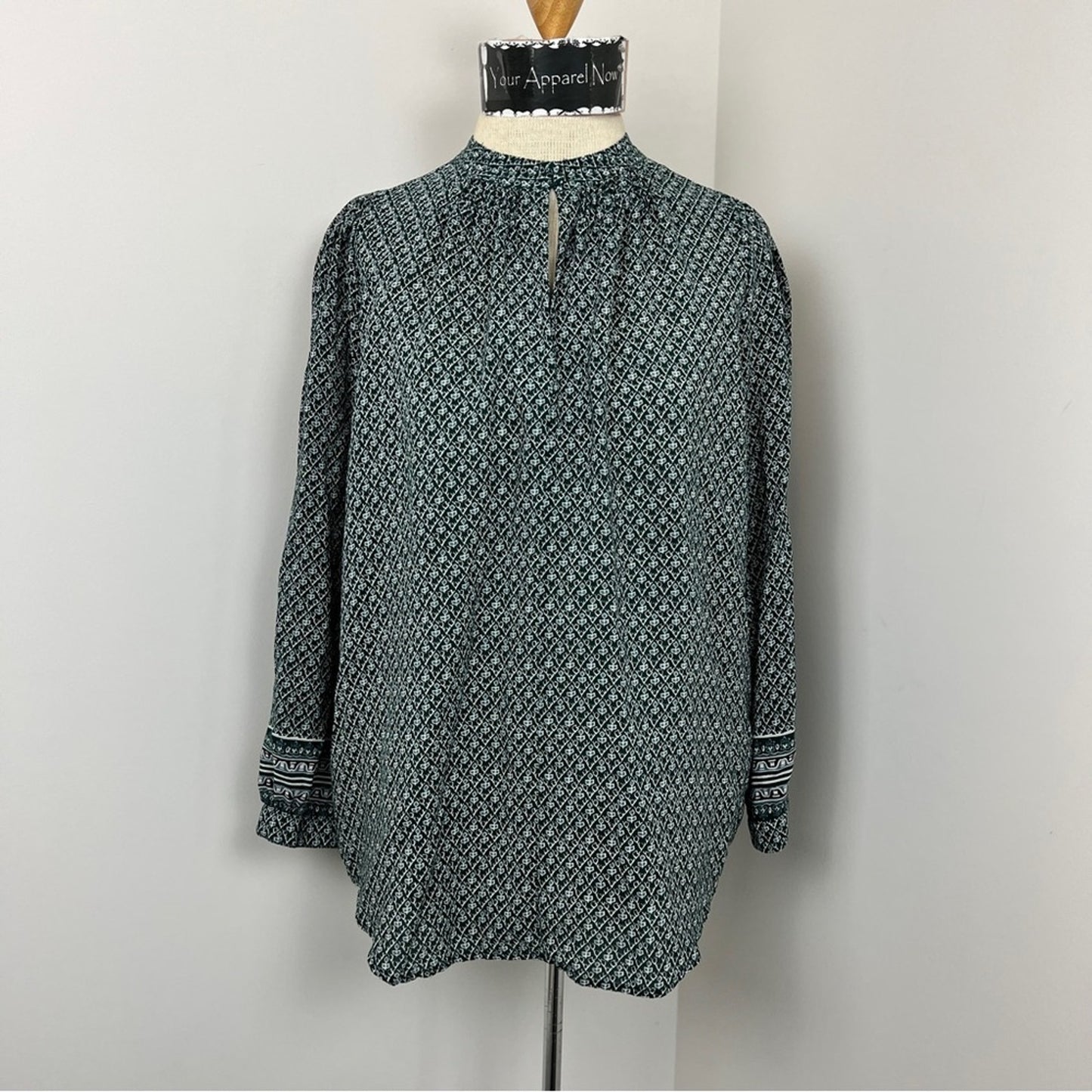 Madewell Green White Silk Tunic Long Sleeve Blouse Size Small (212)