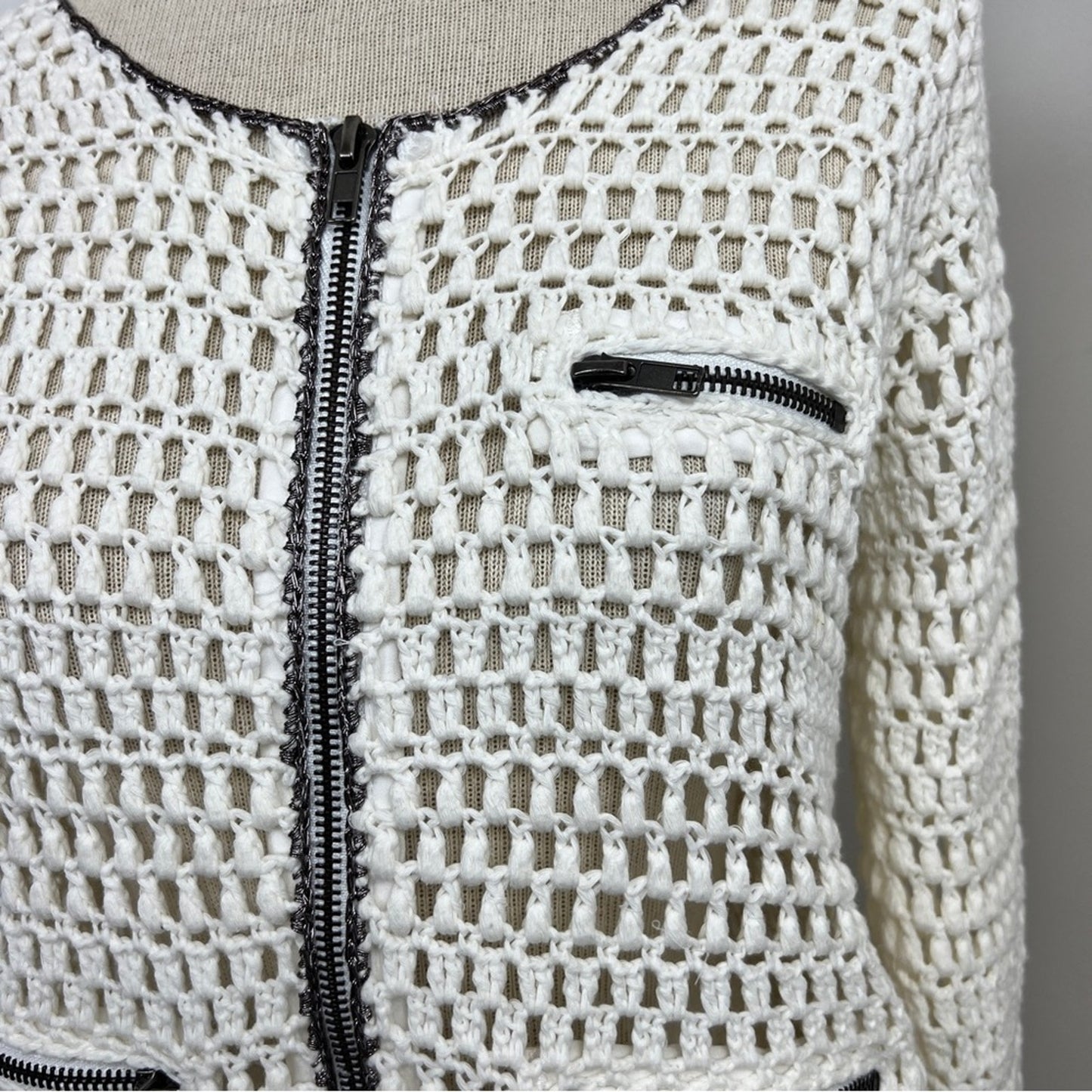Suncoo Ivory Long Sleeve Zip Up Knit Sweater Cardigan Size T1= Small (328)