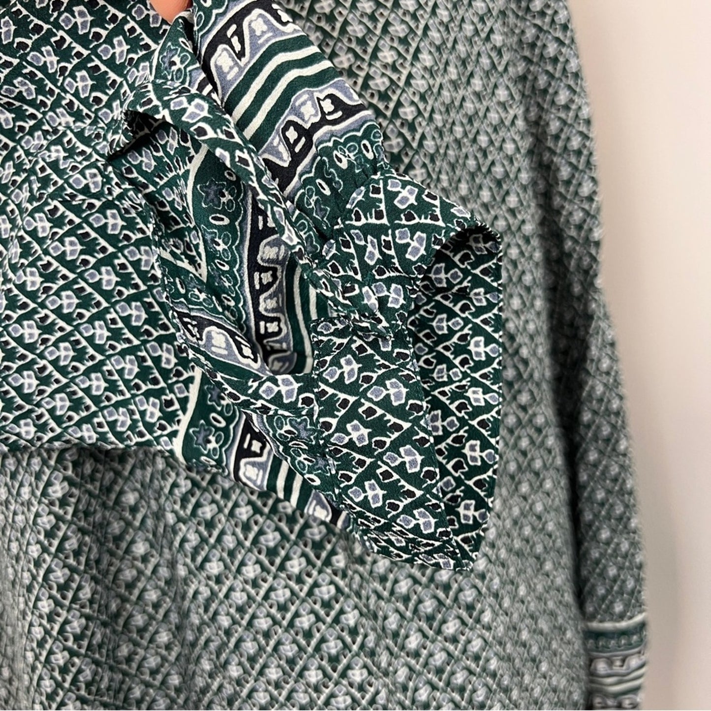 Madewell Green White Silk Tunic Long Sleeve Blouse Size Small (212)