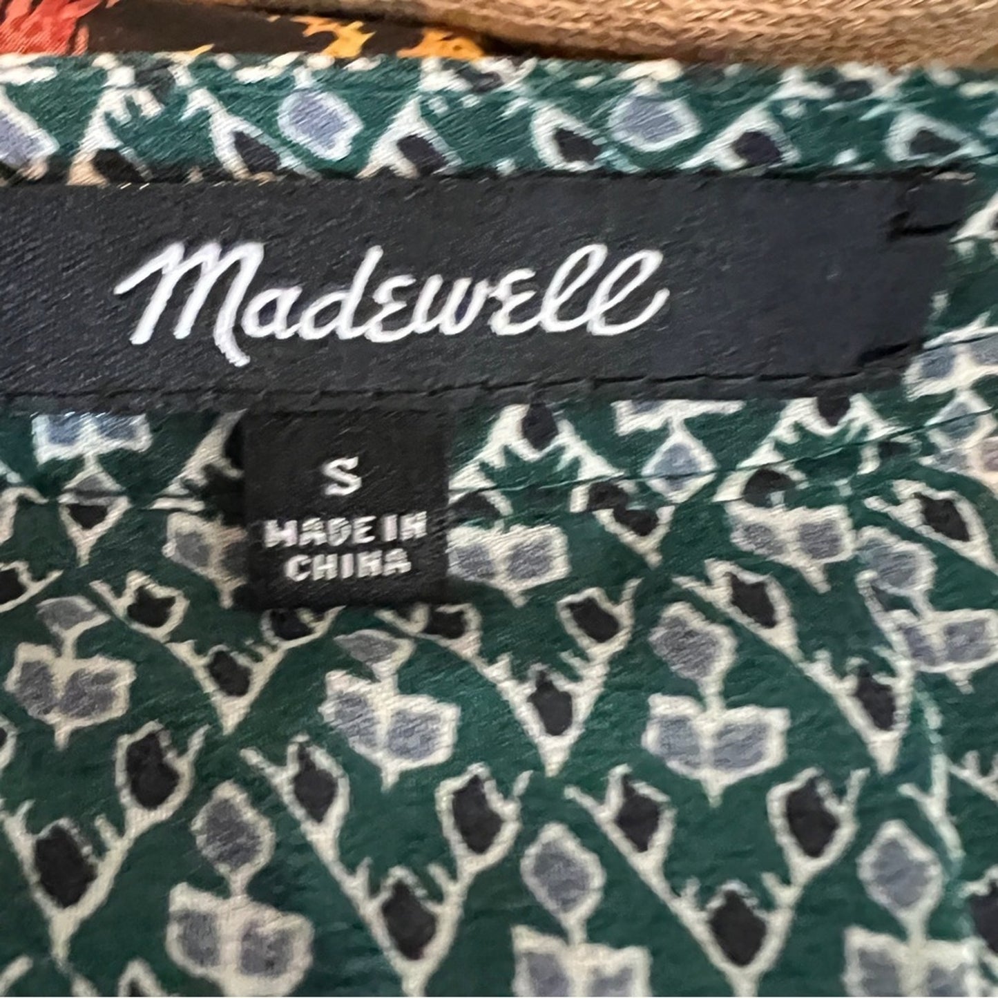 Madewell Green White Silk Tunic Long Sleeve Blouse Size Small (212)