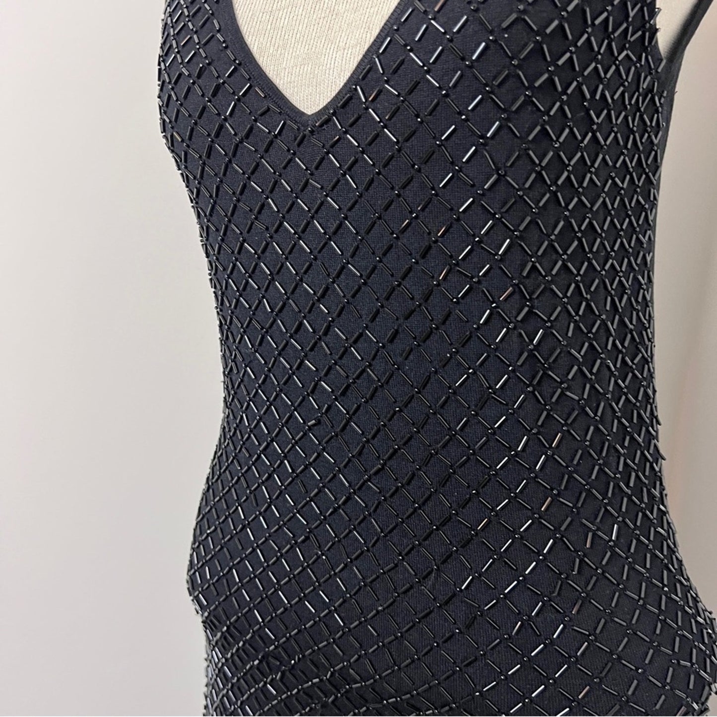 ZARA Little Black Knit Sleeveless beaded Dress size Medium (376)