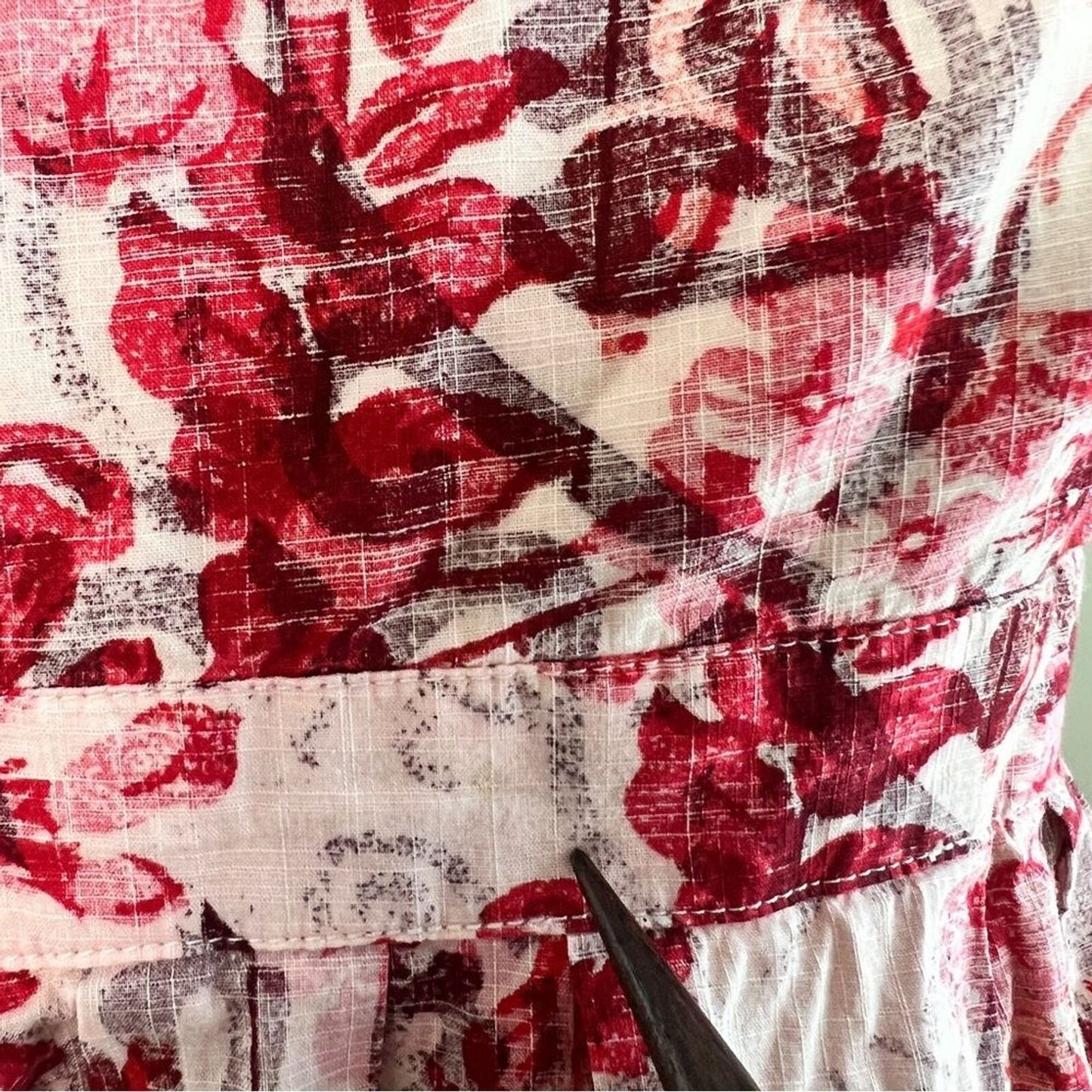 Gap Sz 8 Pink Red Waist-Defined Floral Cotton Smocked Midi Cami Dress (541)