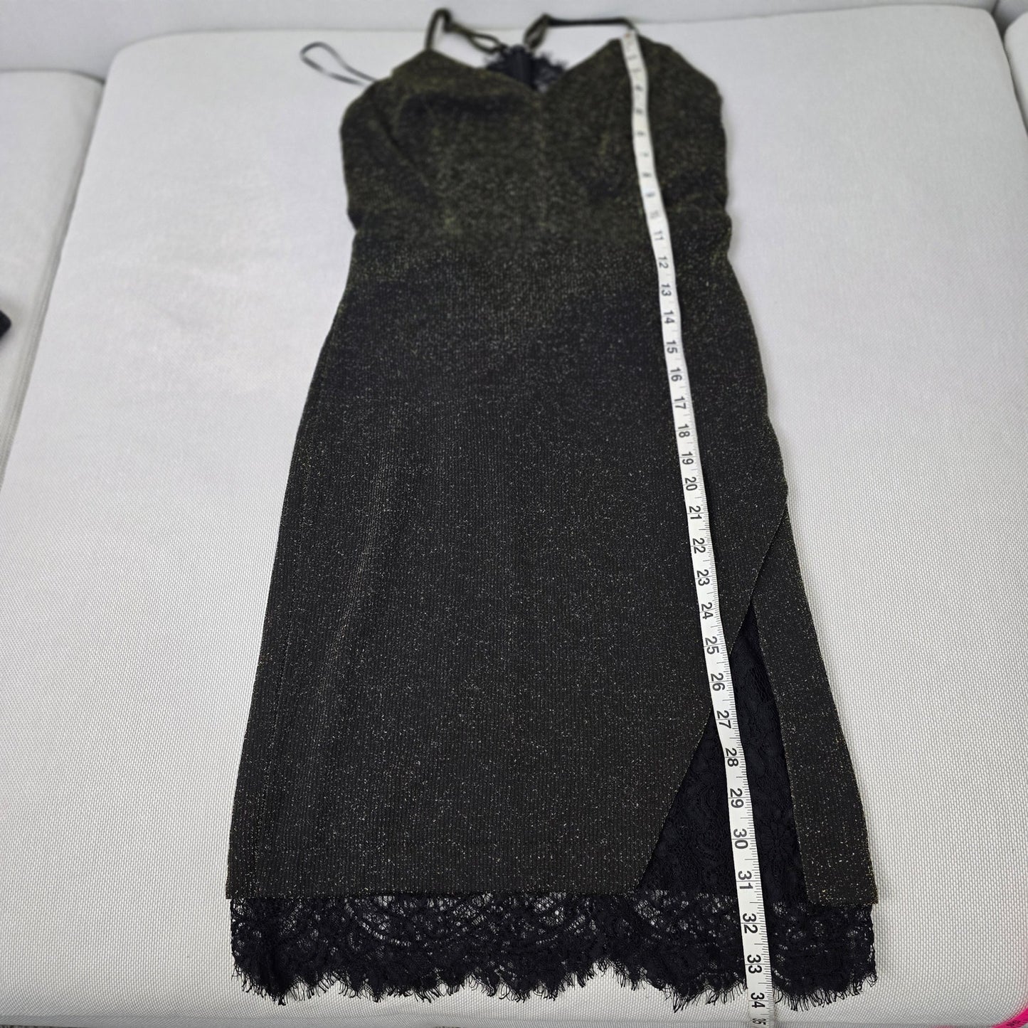 Revolve J.O.A Black Gold Metallic Lace Trim Midi Dress size Small
