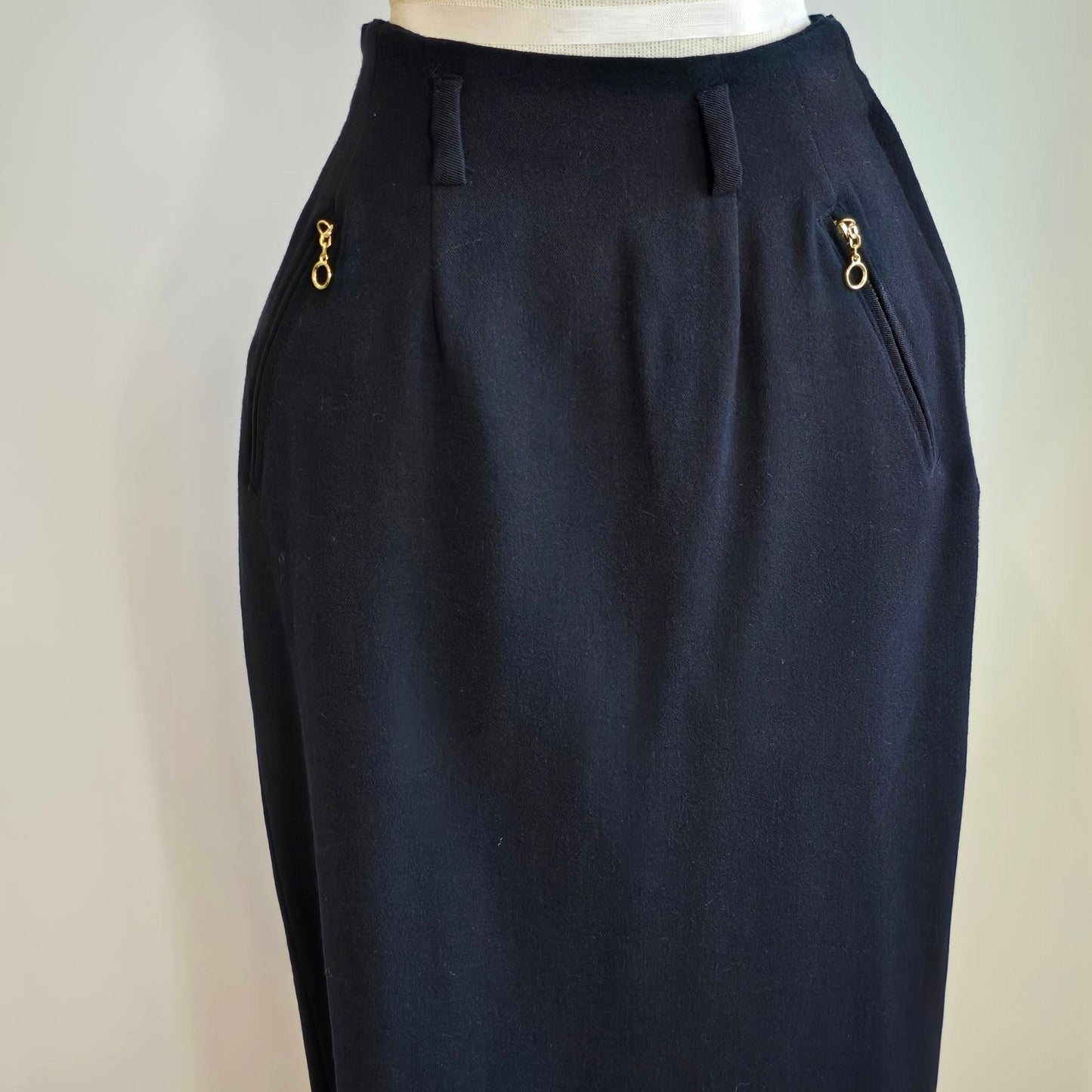 Ralph Lauren Rare Vintage Navy Wool Blend Front Zips Pencil Skirt Sz 4 (778)