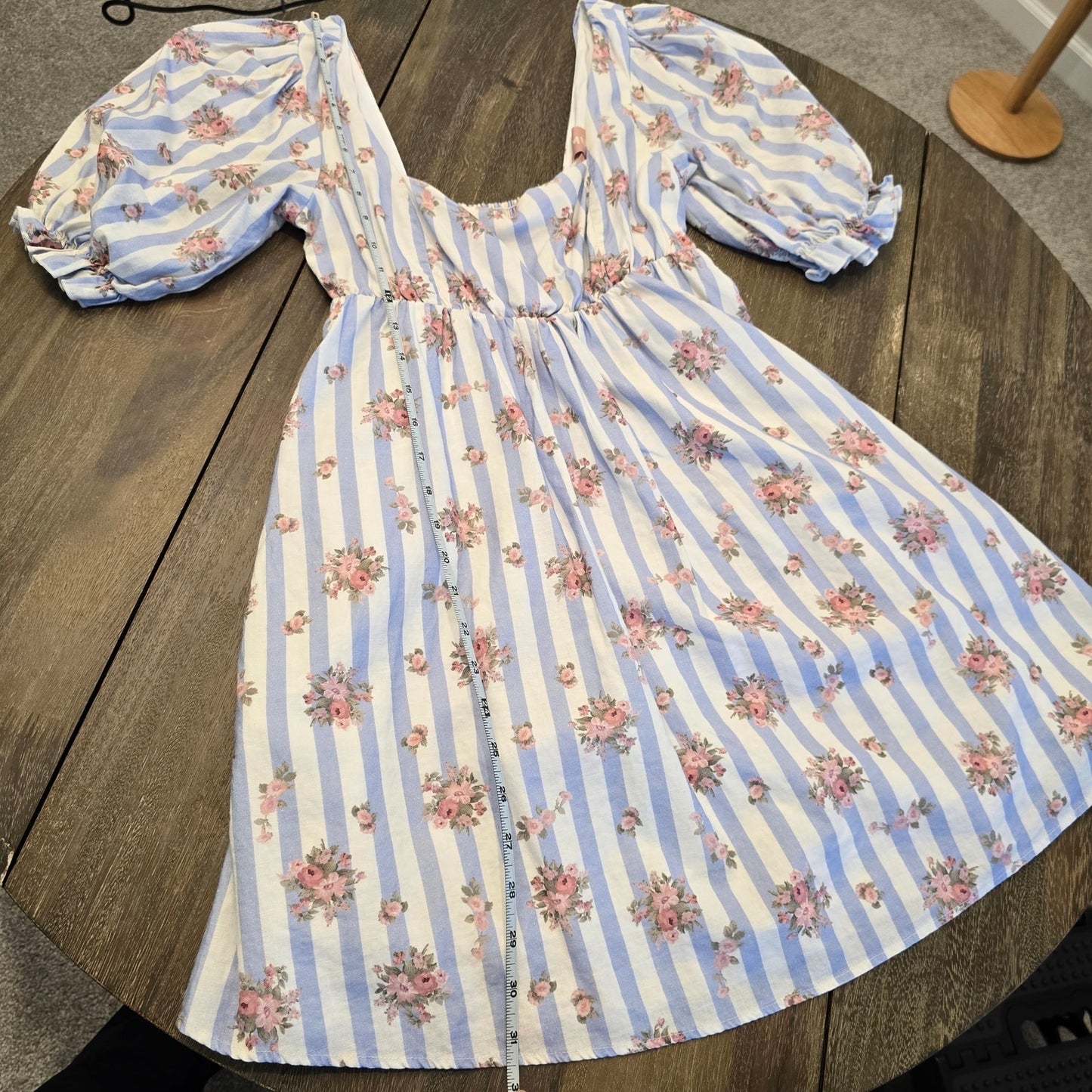 Show Me Your Mumu Addie White Blue Stripes Floral Short Sleeve Mini Dress Sz M