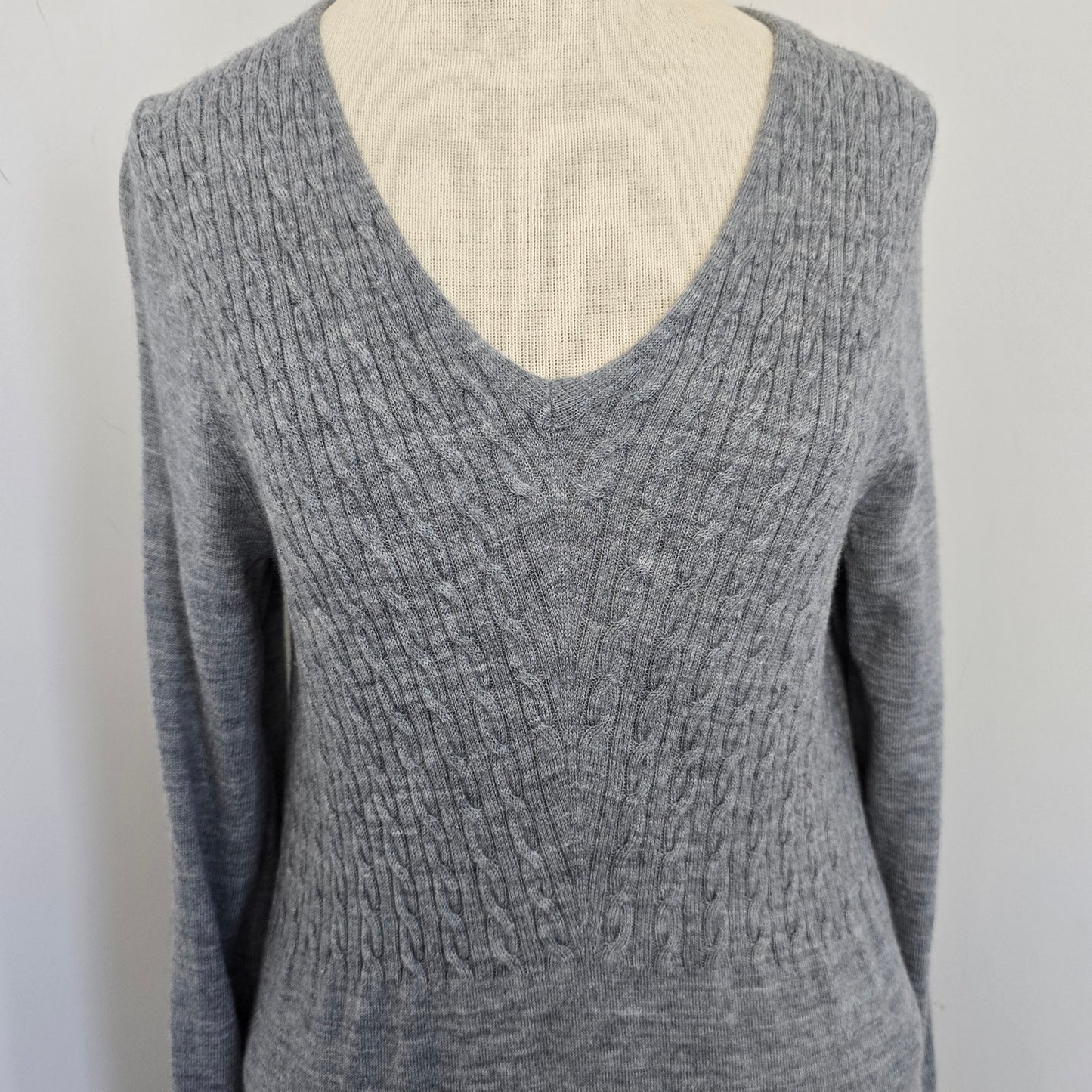 Lands' End Women's Gray V-Neck Long Sleeve Midi Sweater Dress Sz M (643)